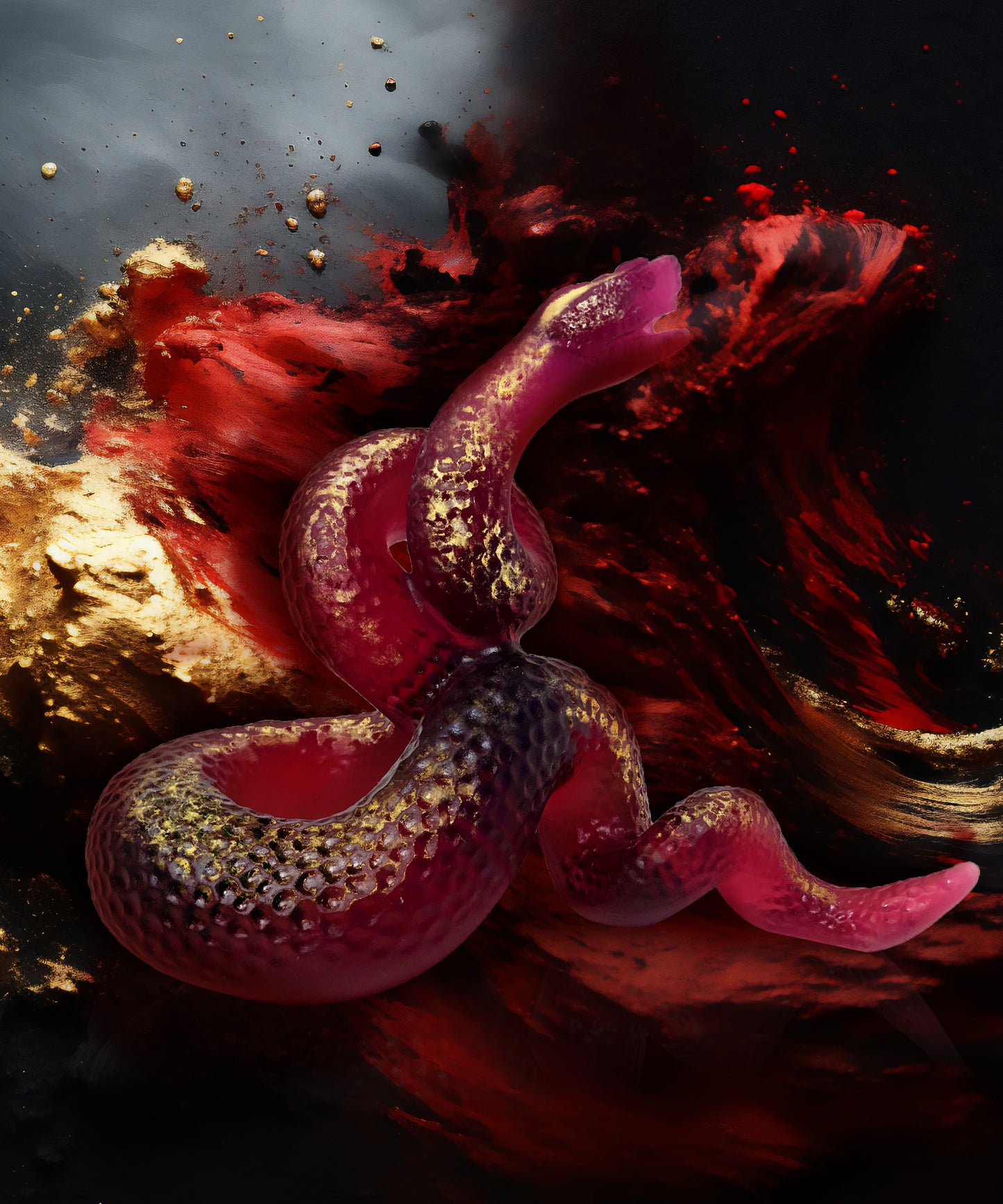 Serpent rouge, finition or 88ex