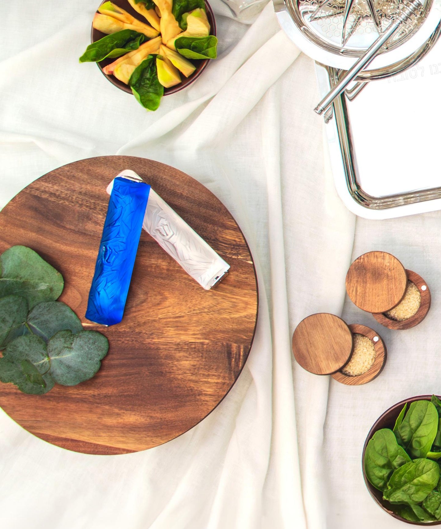 Mezuzah feuille d'olivier Bleue