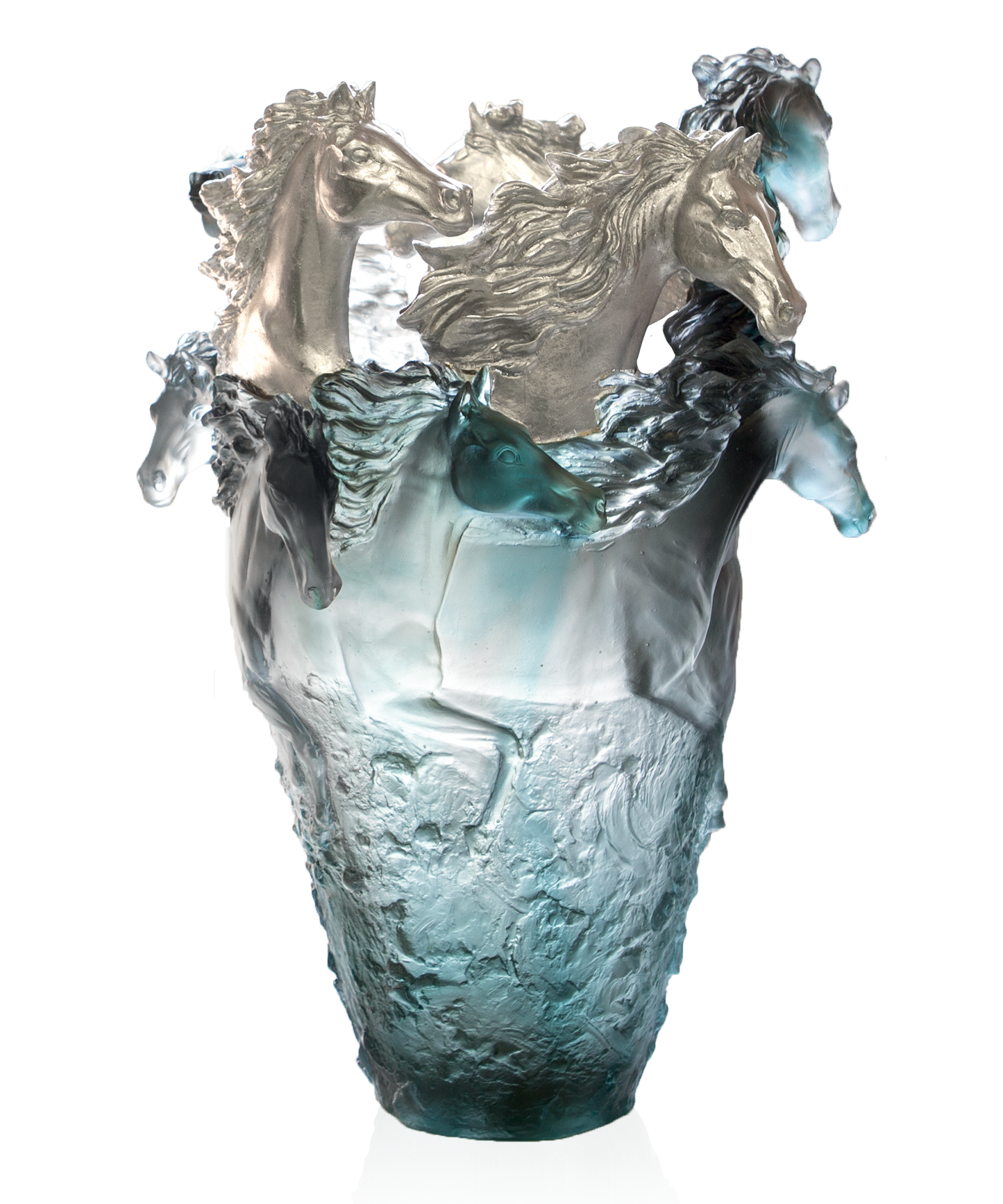 Vase Cavalcade Magnum bleu-gris de Daum avec finition palladium, verre artistique et design élégant, 25 cm de hauteur.