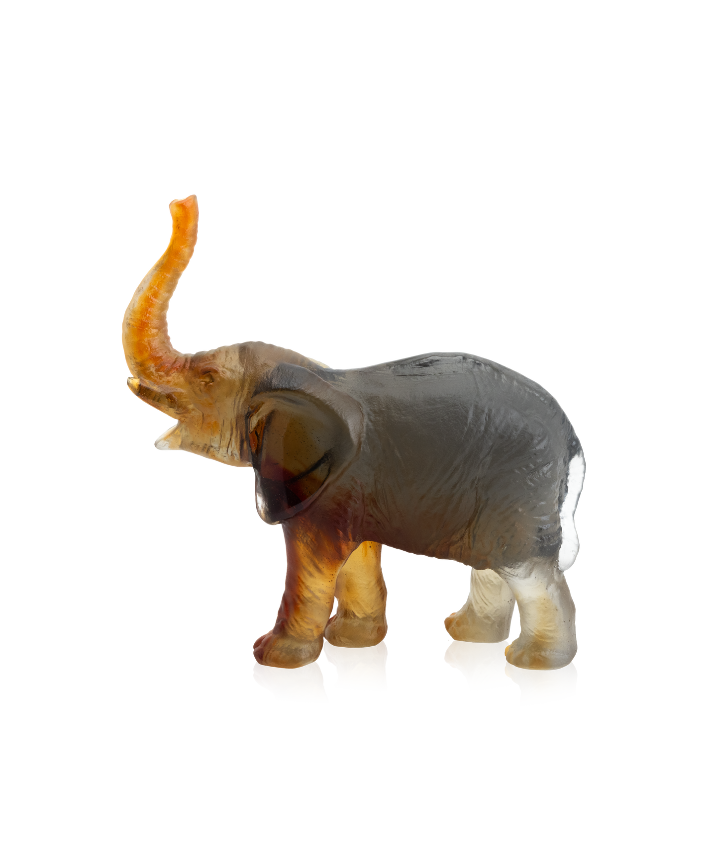 Éléphant miniature vert et ambre de Jean-François Leroy, sculpture en verre de la marque Daum.