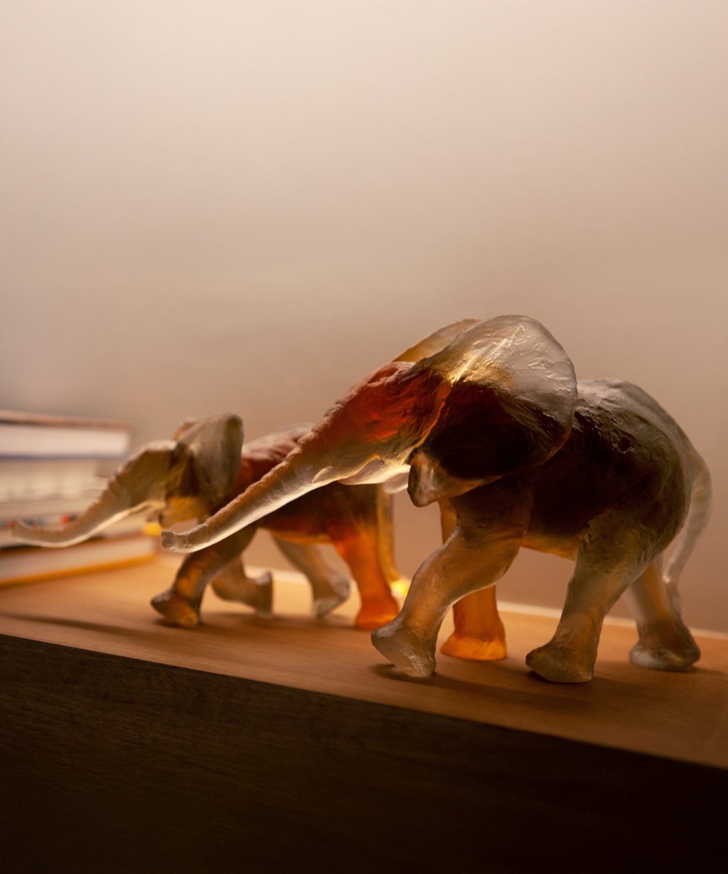 Éléphant Savana moyen modèle de Daum, sculpture en verre par Isabelle Carabantes, détails artistiques et finition élégante.