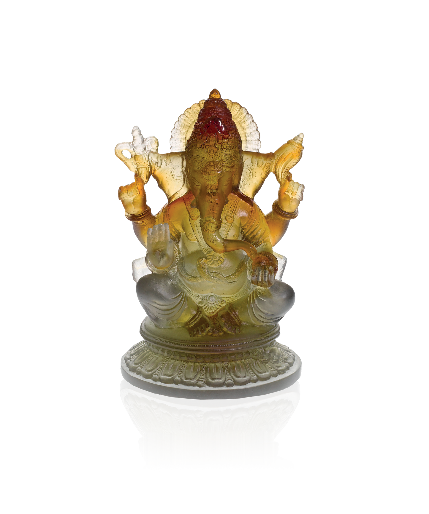 Statue de Ganesh bénissant en verre Daum, sculpture artistique de déesse hindoue, finition détaillée et élégante.