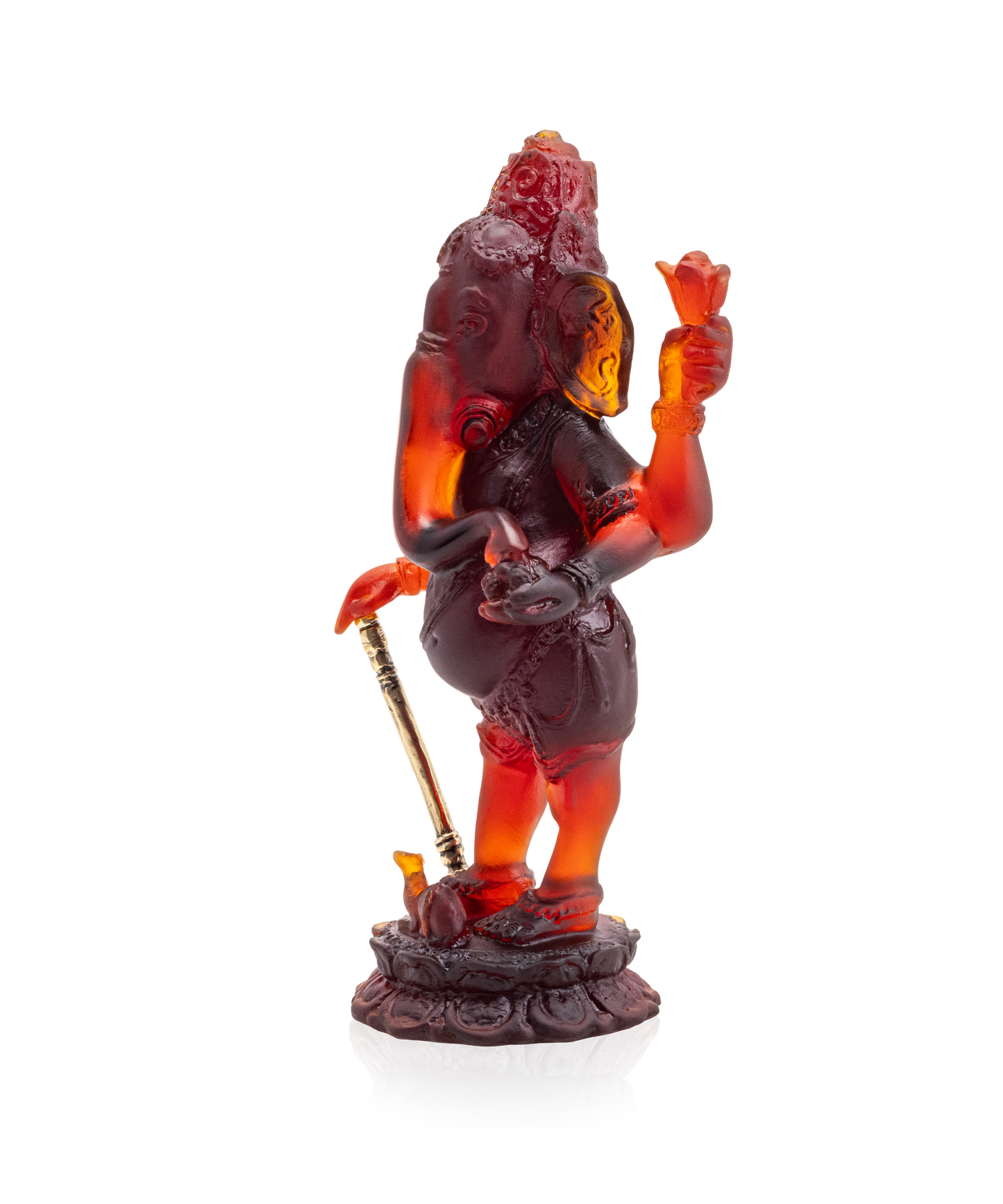 Statue de Ganesha 1000ex en cristal de marque Daum, sculpture fine avec détails délicats, sur fond neutre.