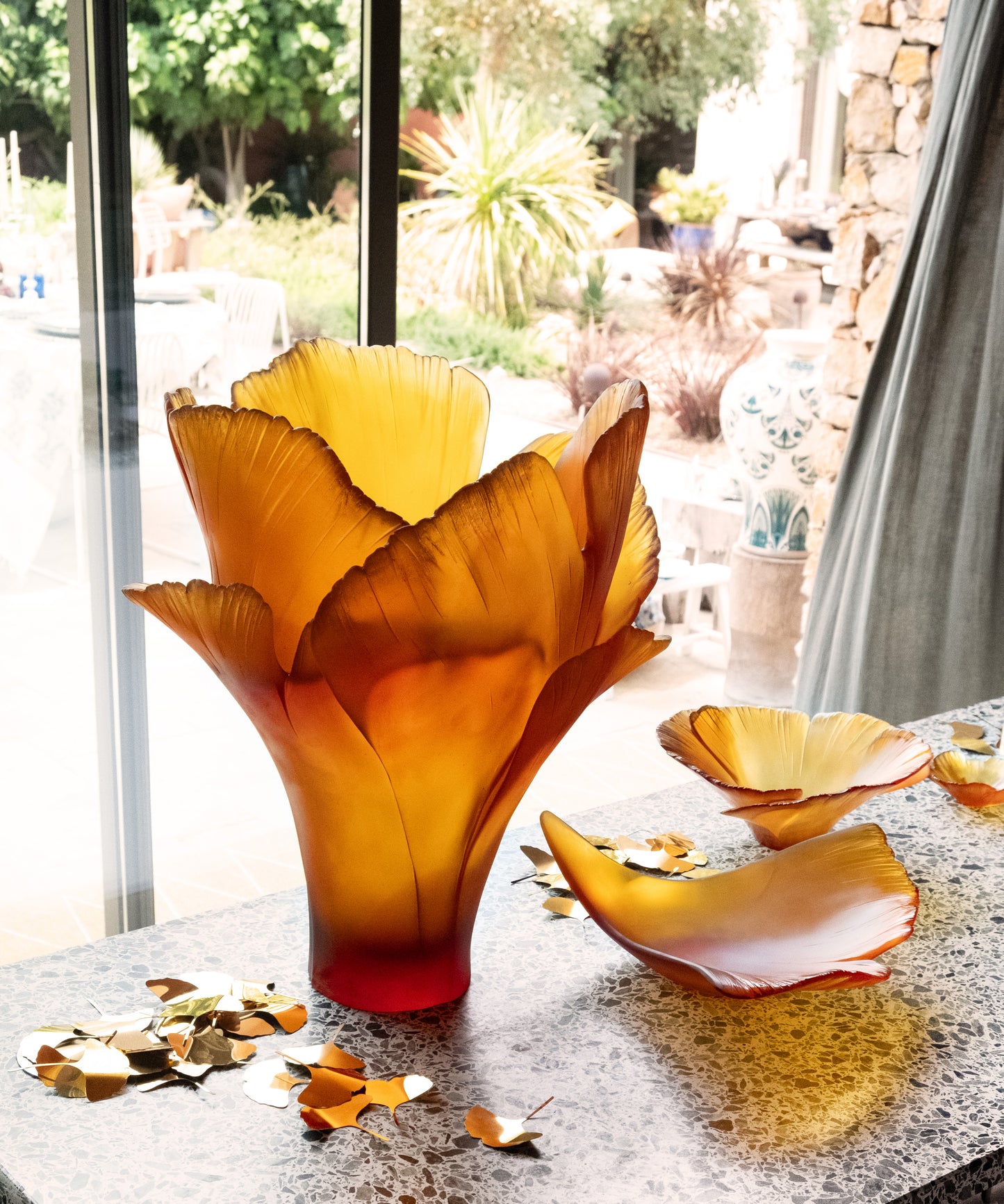Ginkgo Vase magnum Ambre 99ex - Daum