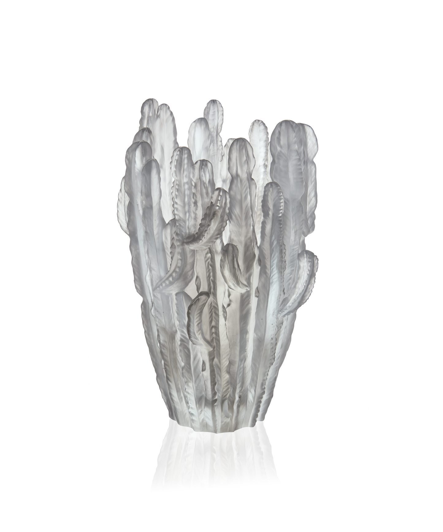 Vase de cactus Grand modèle gris de Emilio Robba en verre Daum, avec motifs artistiques pour décoration de jardin.