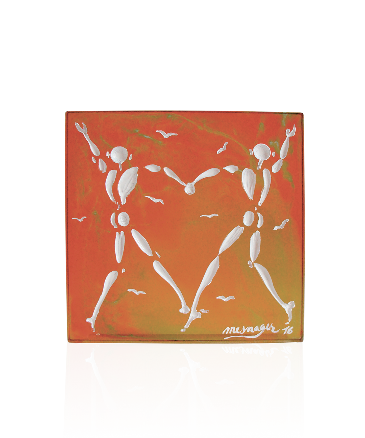 Verre de collection Daum Love Dance personnalisé Ambre de Jérôme Mesnager, lot de 8 expositions, décor artistique en verre.