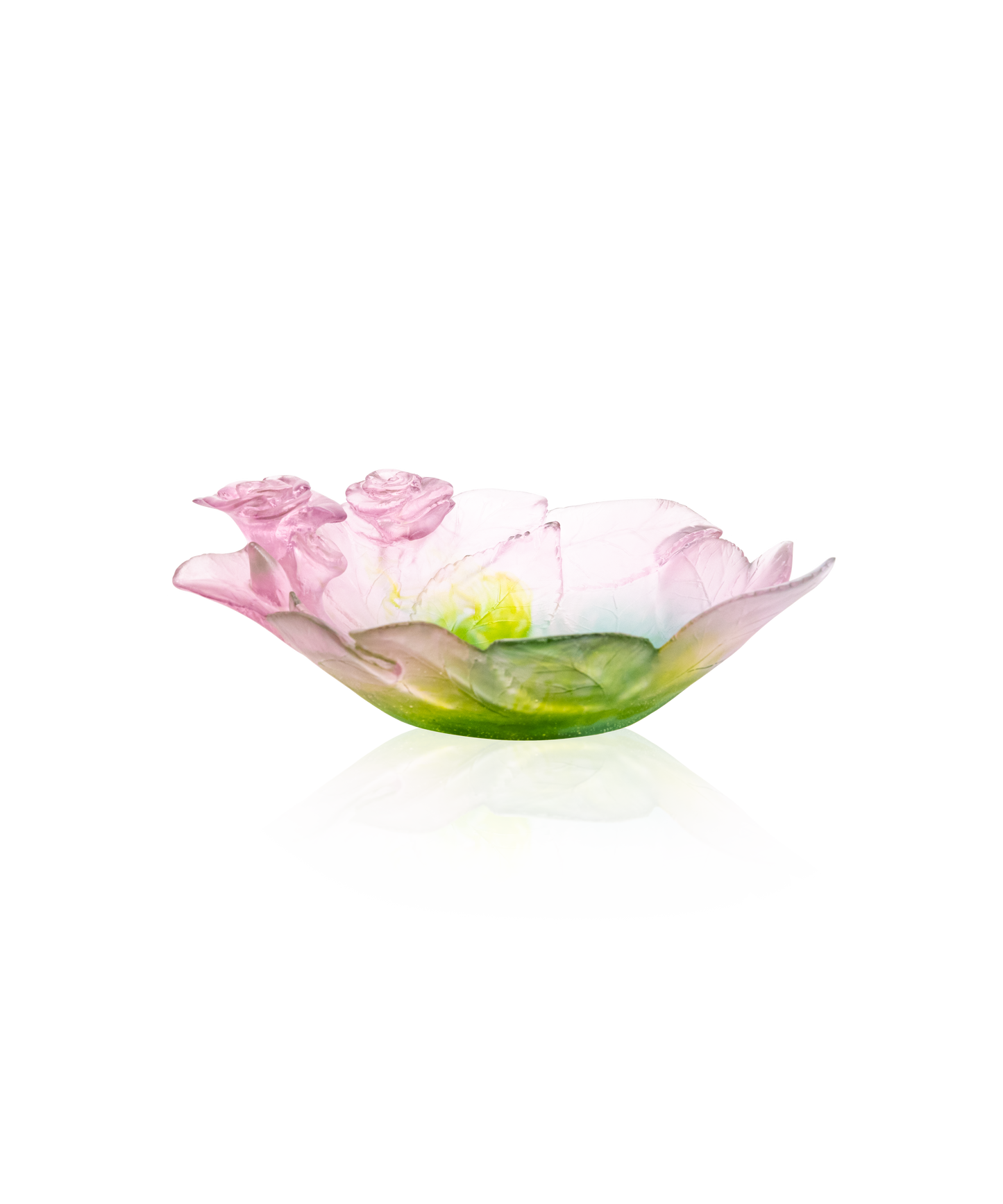 Vide-poche en forme de roses de la marque Daum, décoration en verre élégante et artistique.