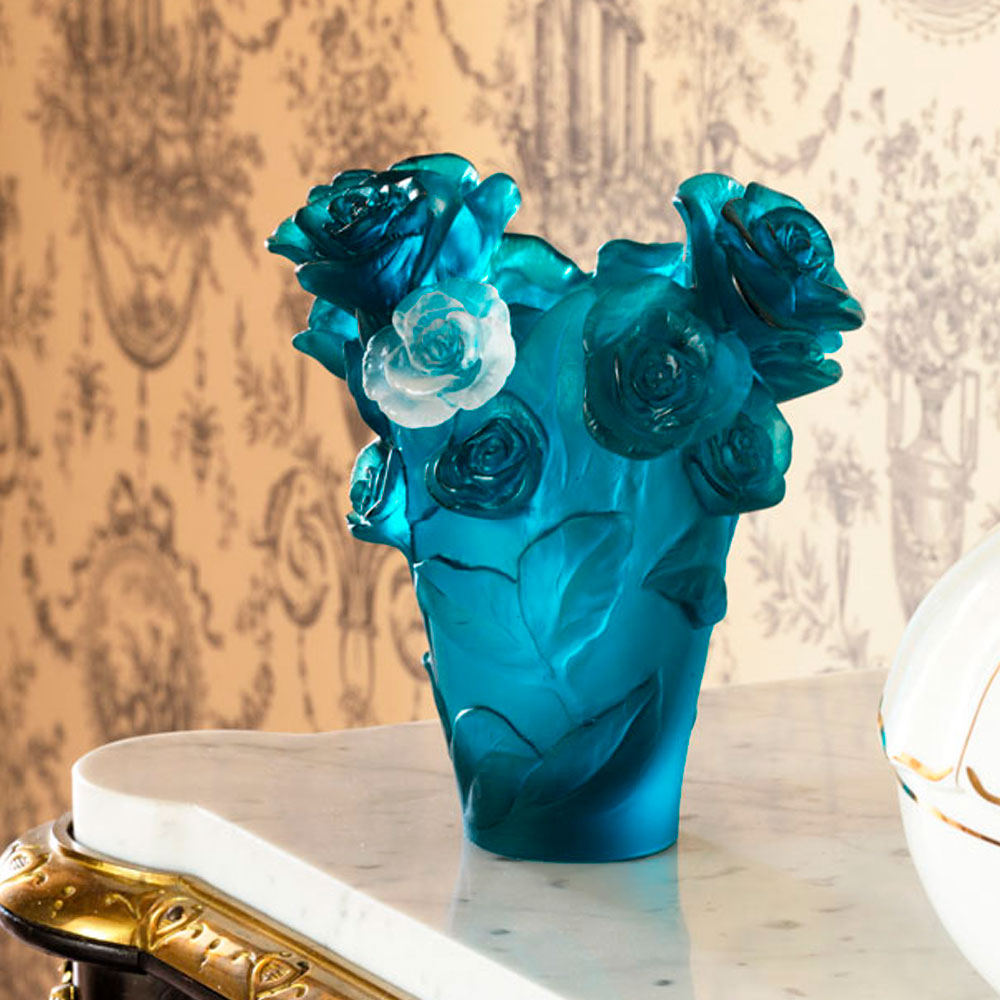 Vase Bleu Fleur Blanche Rose Passion – Daum Site Officiel