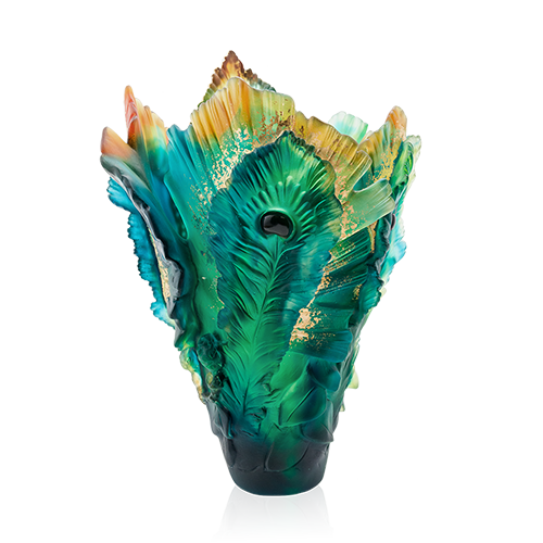 Vase Grand modele Or Fleur de Paon en cristal