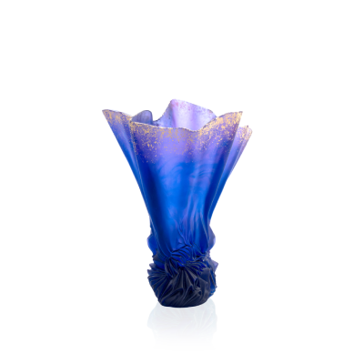 Vase Grand Modele Drape Bleu Nuit Dore A La Feuille D’or Croisiere