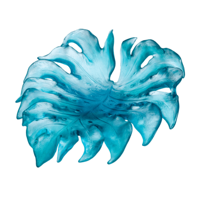 Coupe monstera turquoise en cristal