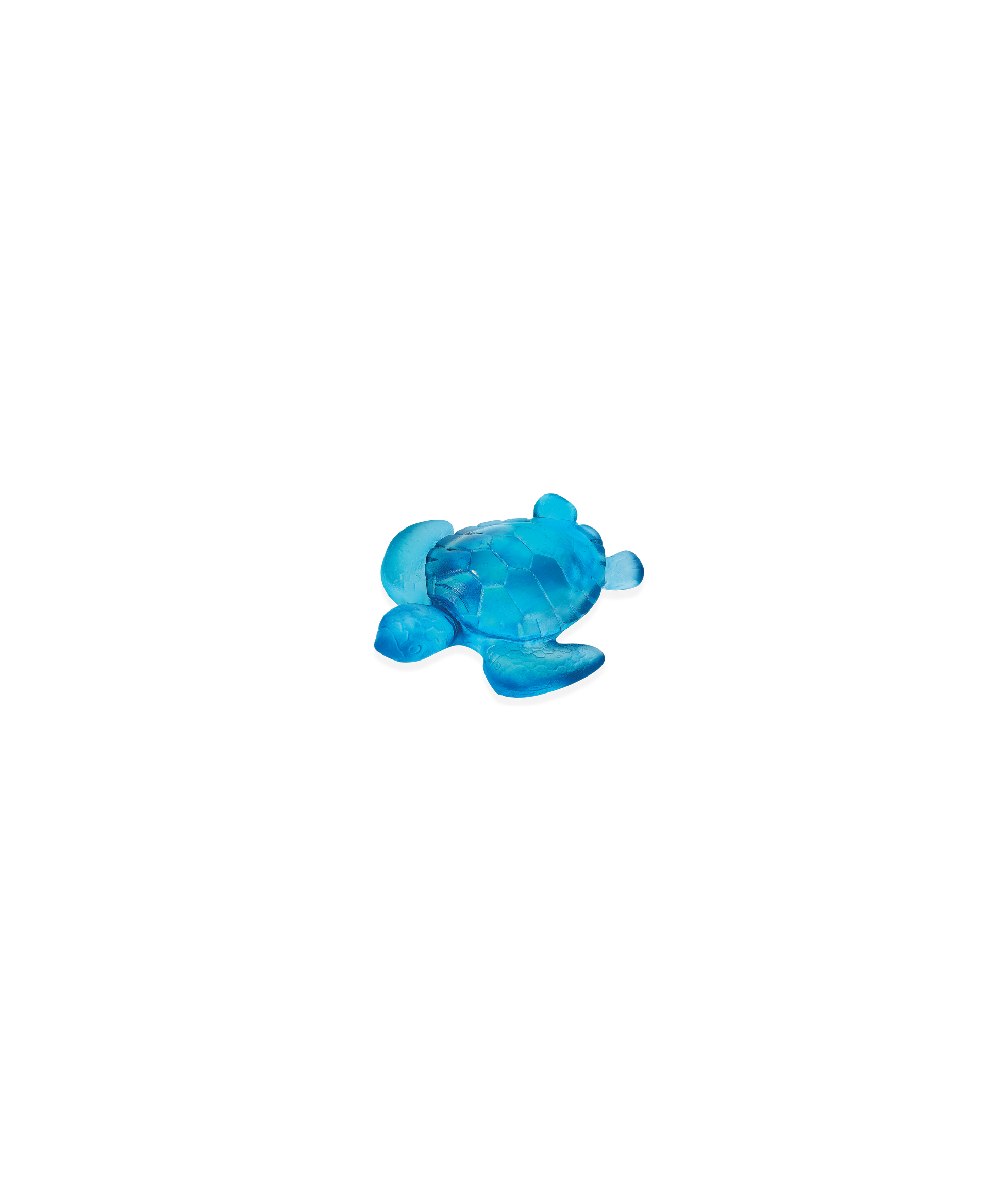 Petite tortue bleue en verre de la marque Daum, détails artistiques et finition élégante visible dans l'image.