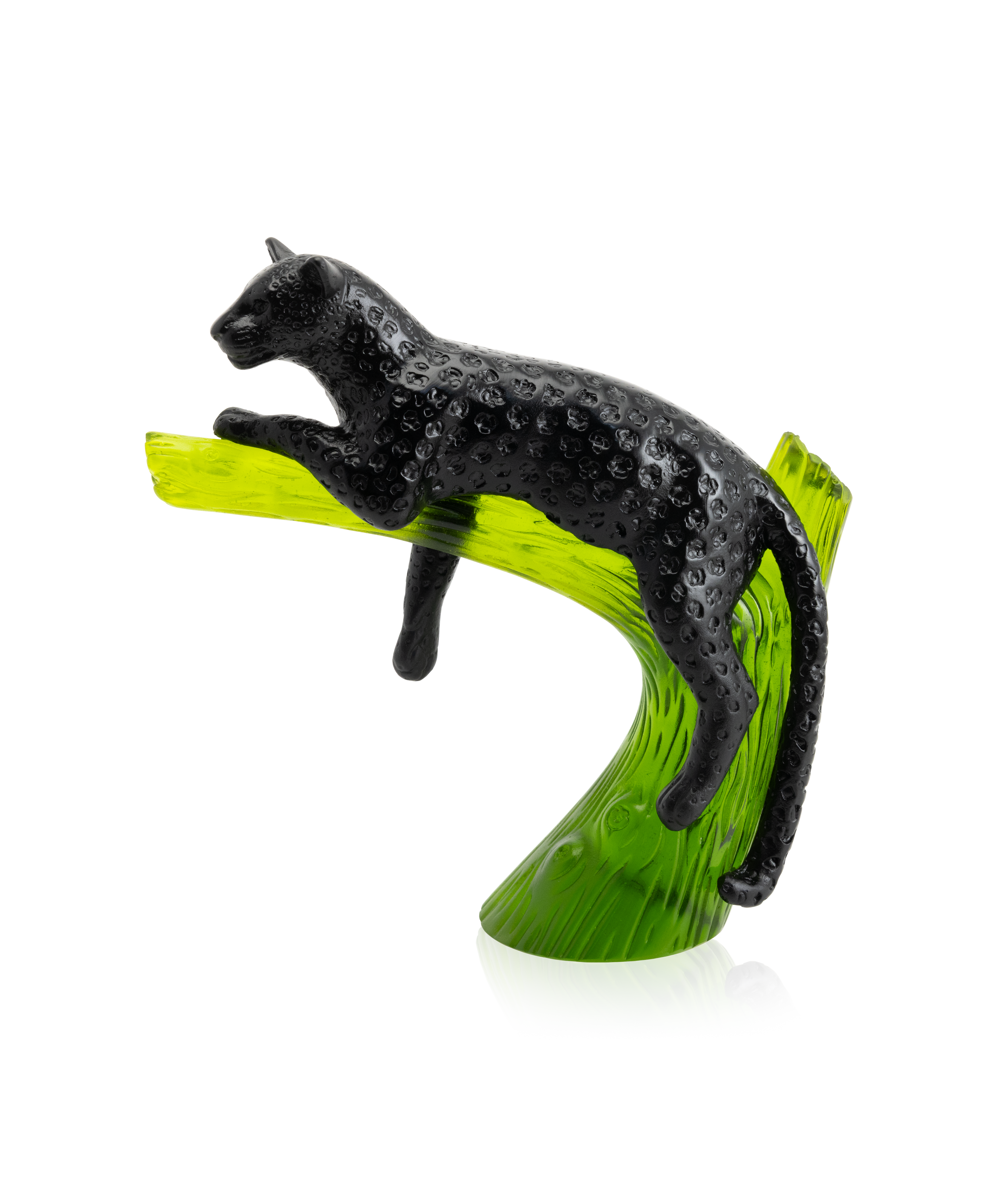 Panthère sur arbre Noire et émeraude