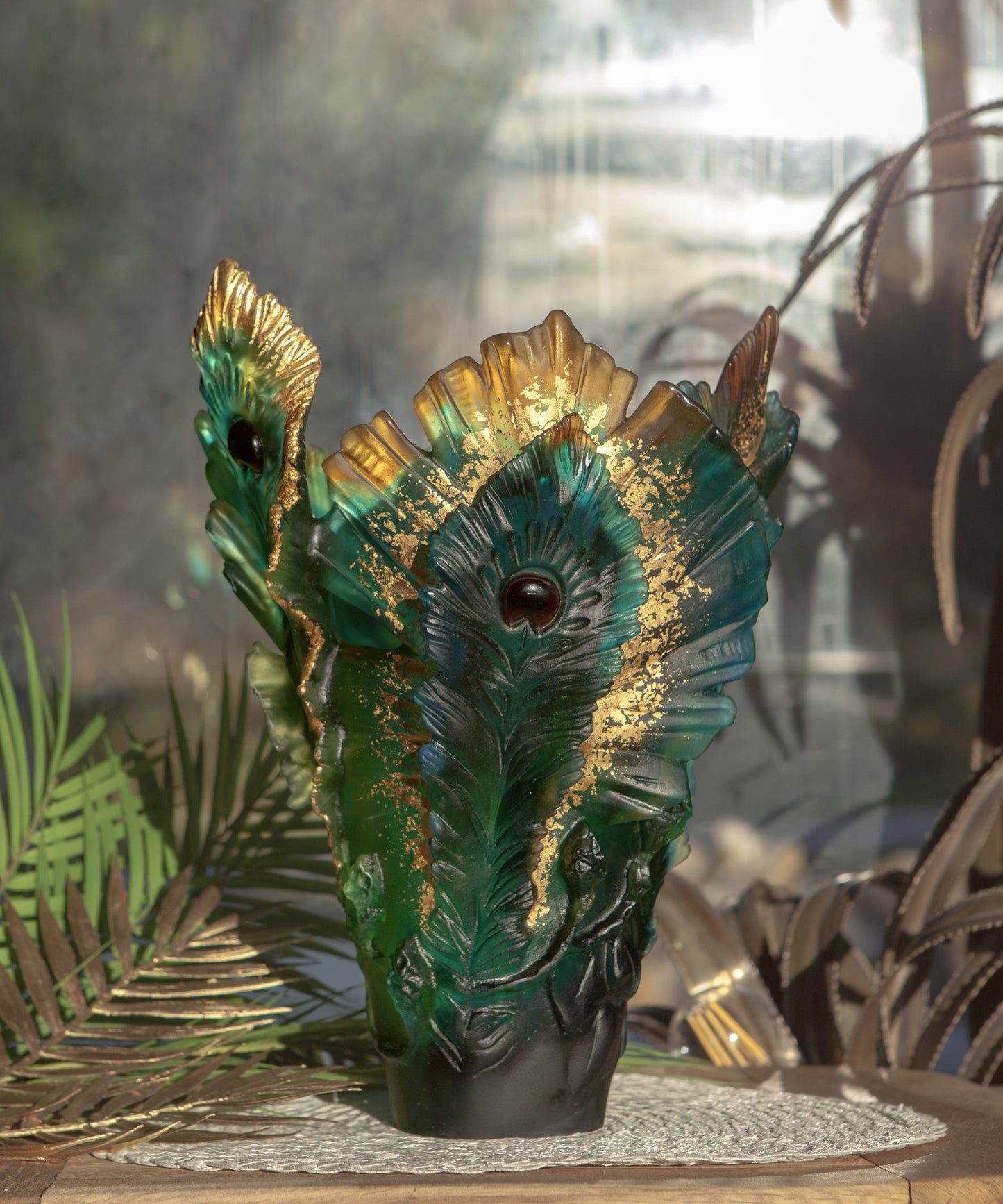 Fleur de Paon Vase grand modèle Doré à la feuille d'or 125ex