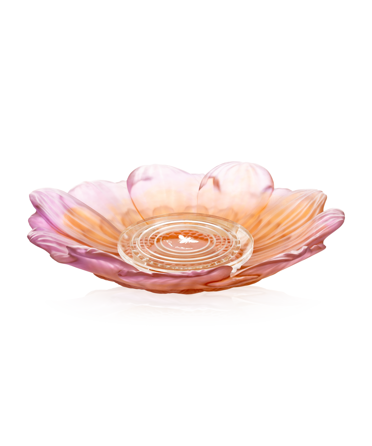 Or d'Abeille Fleur de présentation moyen modèle blanc de Daum Intérieur, sculpture en verre blanc avec motif abeille et fleur élégante