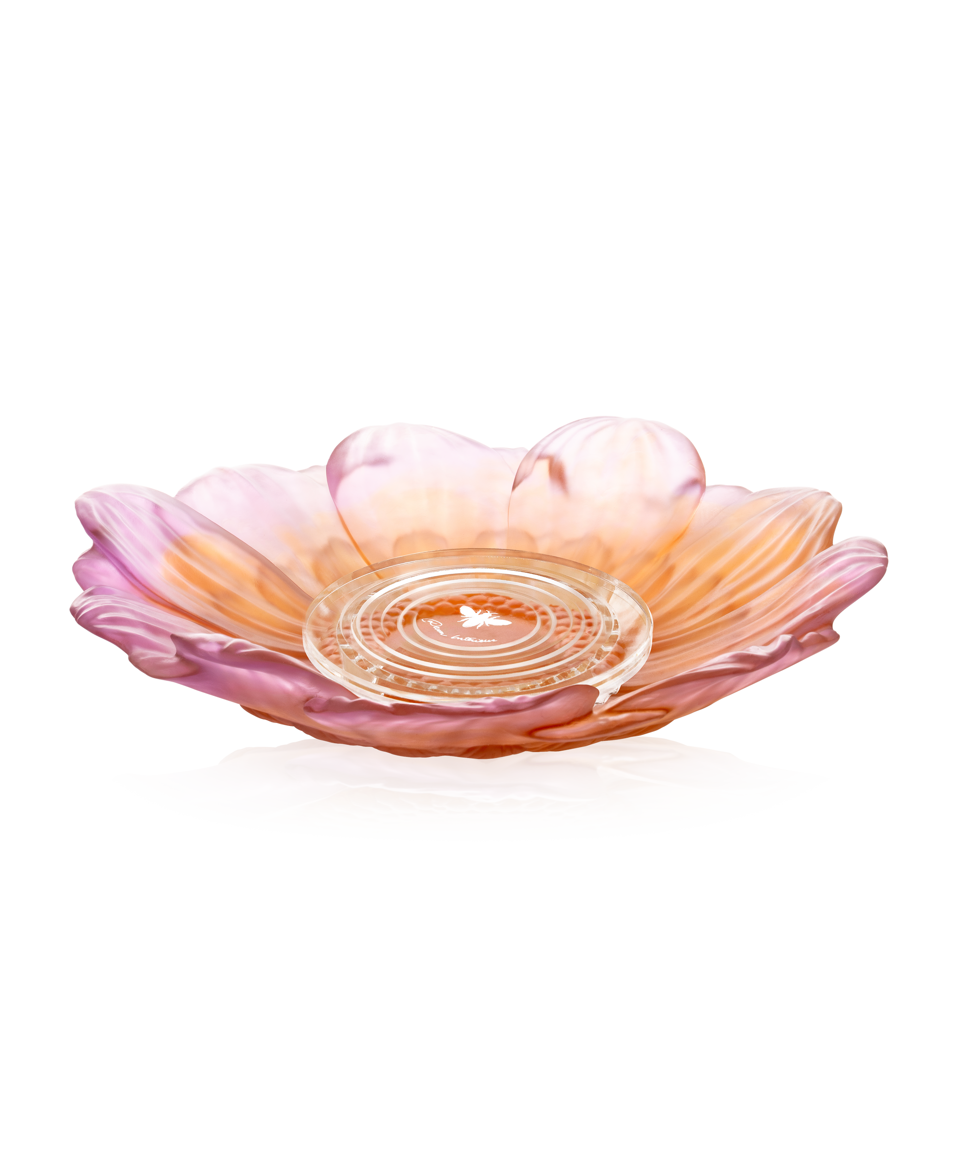 Or d'Abeille Fleur de présentation moyen modèle blanc de Daum Intérieur, sculpture en verre blanc avec motif abeille et fleur élégante