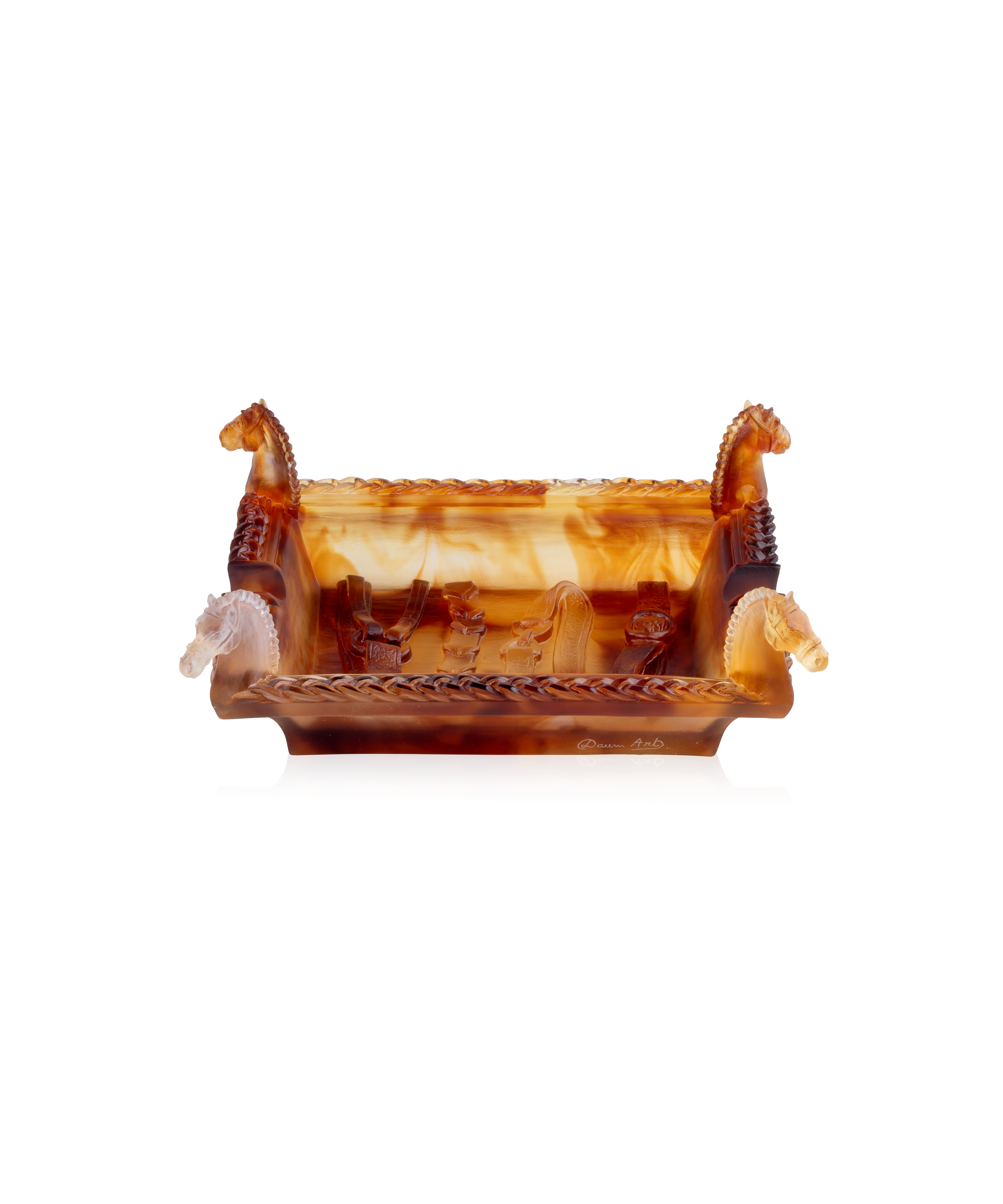 Cendrier Daum Rêve Equestre 250ex en verre soufflé avec motif artistique, visible en détail dans l'image.