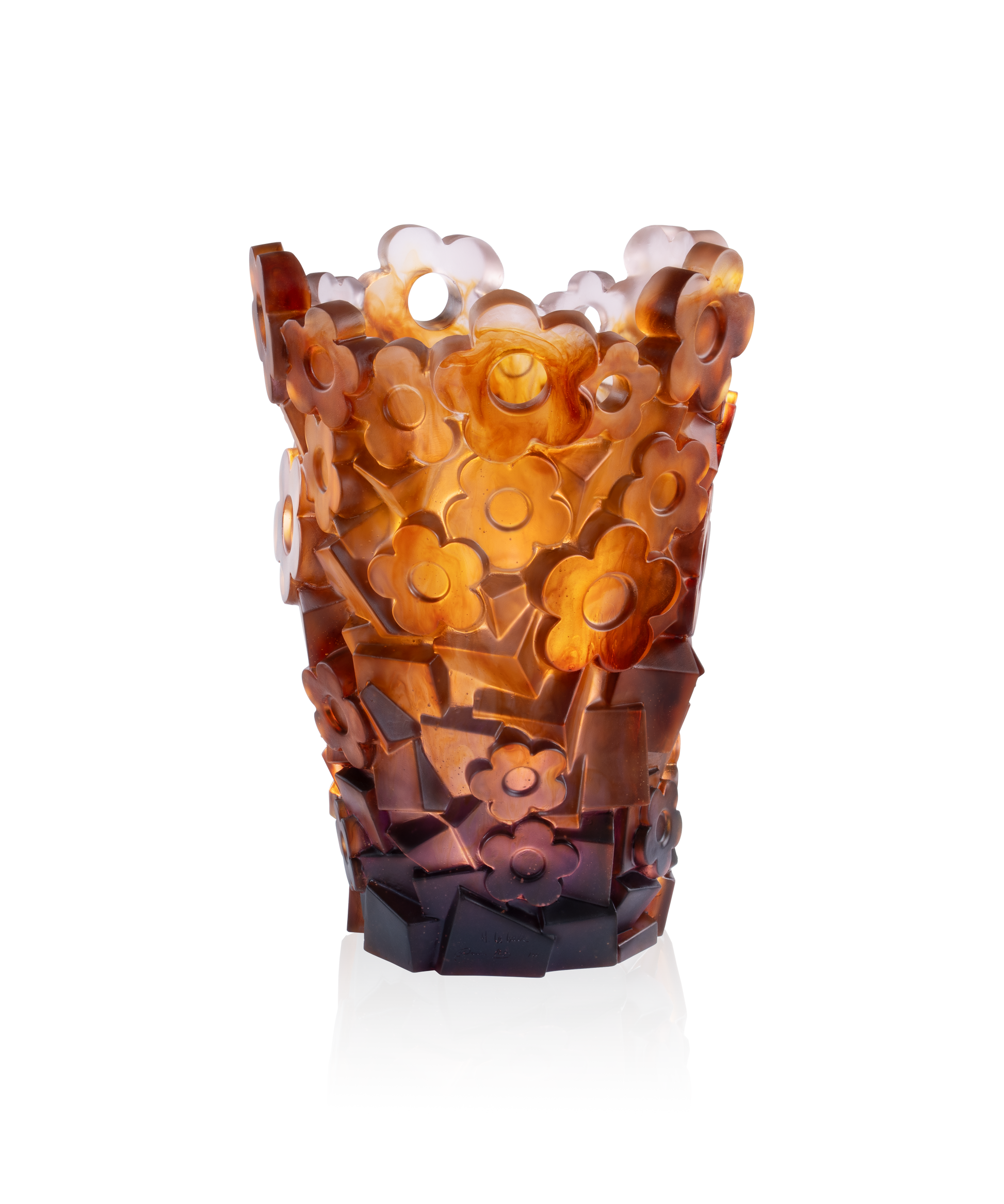 Vase grand modèle Blooming Rock Hubert Le Gall en verre Daum, design artistique avec motif floral coloré.