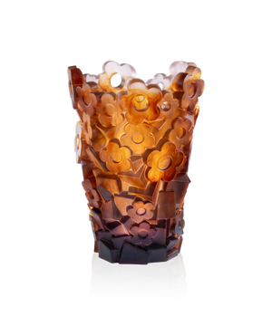 Vase grand modèle Blooming Rock Hubert Le Gall en verre Daum, design artistique avec motif floral coloré.