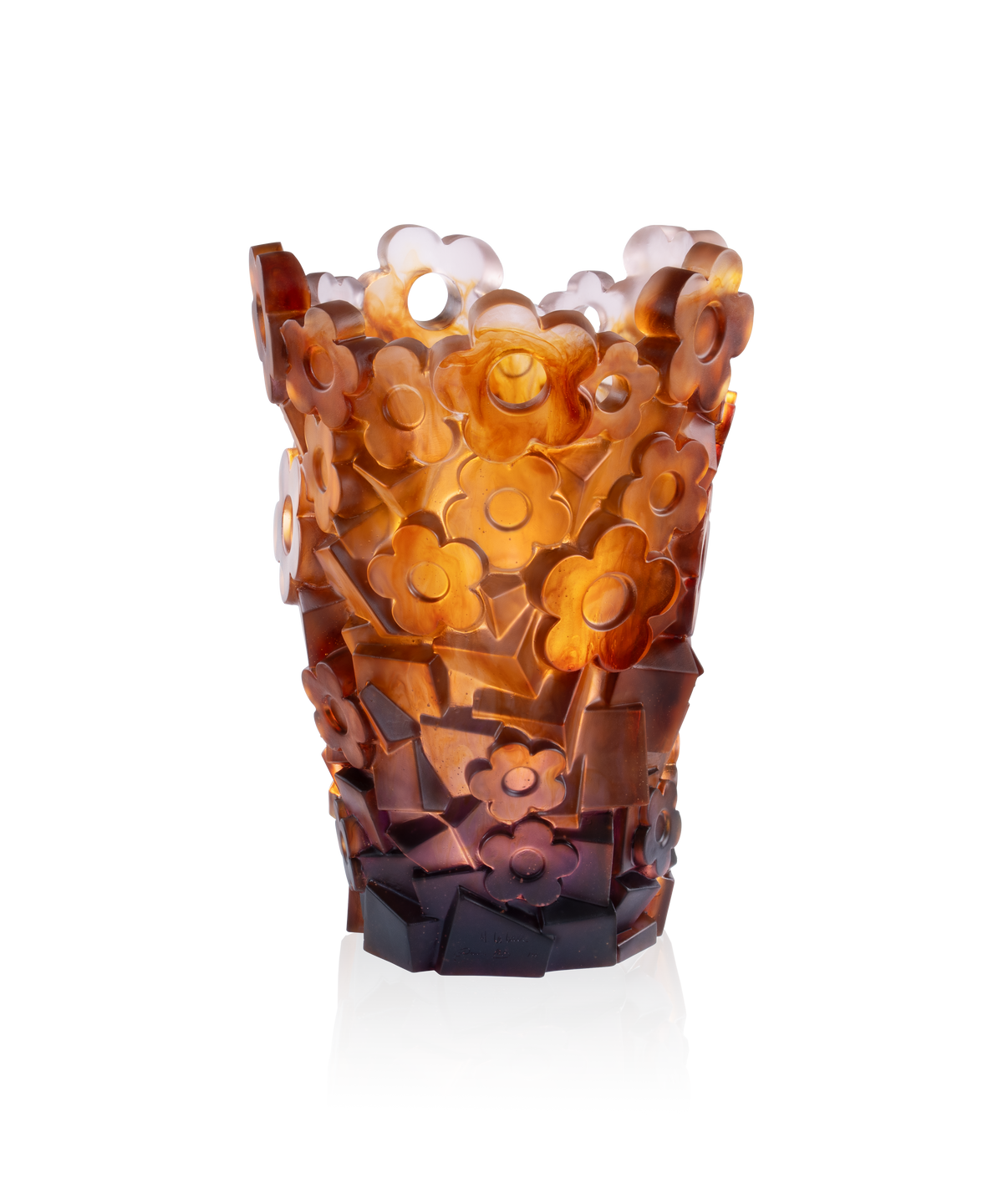 Vase grand modèle Blooming Rock Hubert Le Gall en verre Daum, design artistique avec motif floral coloré.