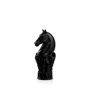 Bougie sculptée Rêve Équestre Daum Intérieur avec cavalier d'échec noir, décoration élégante pour intérieur.