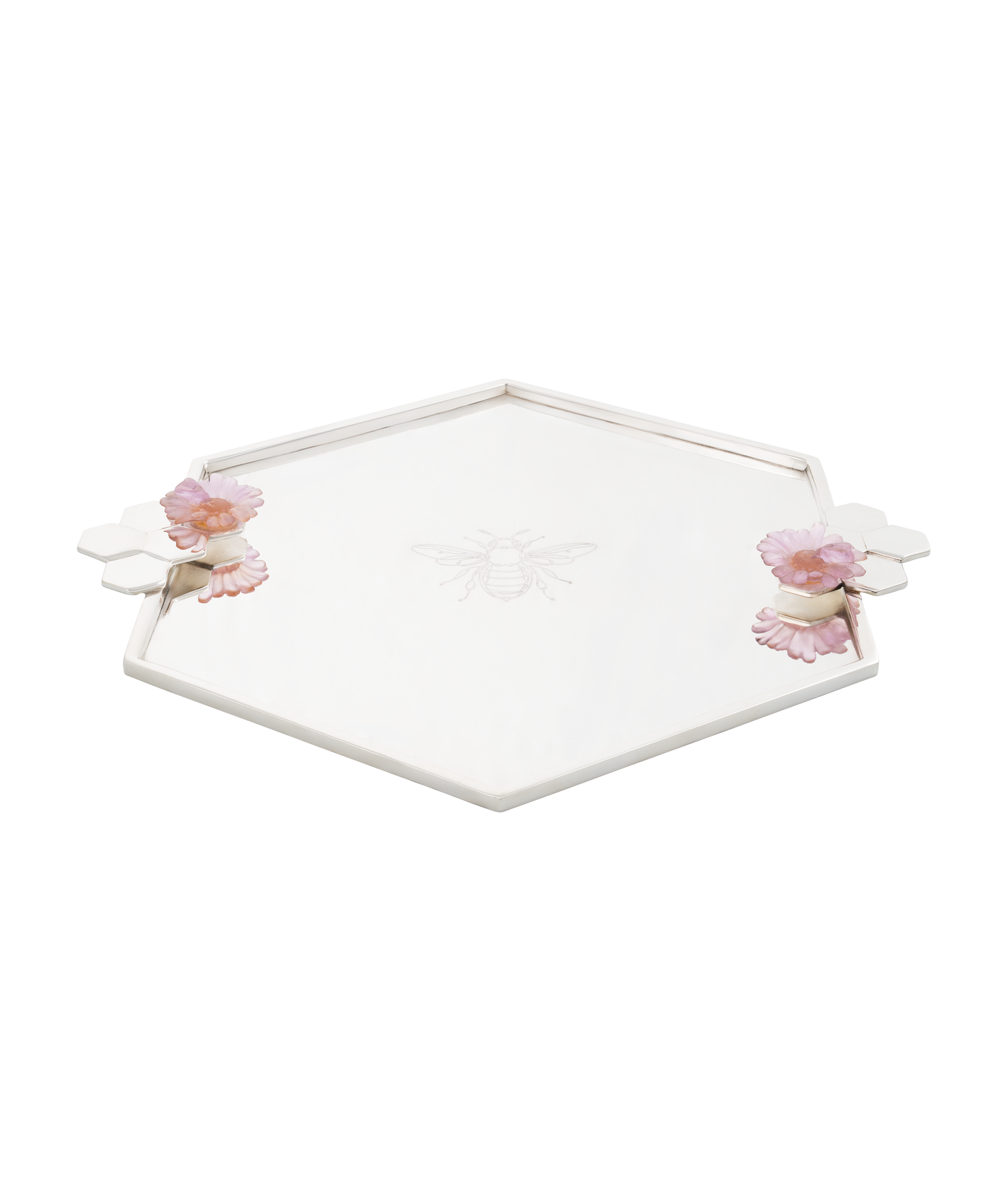 Plateau grand modèle en or d'abeille de la marque Daum Intérieur, avec motif élégant et finition raffinée.