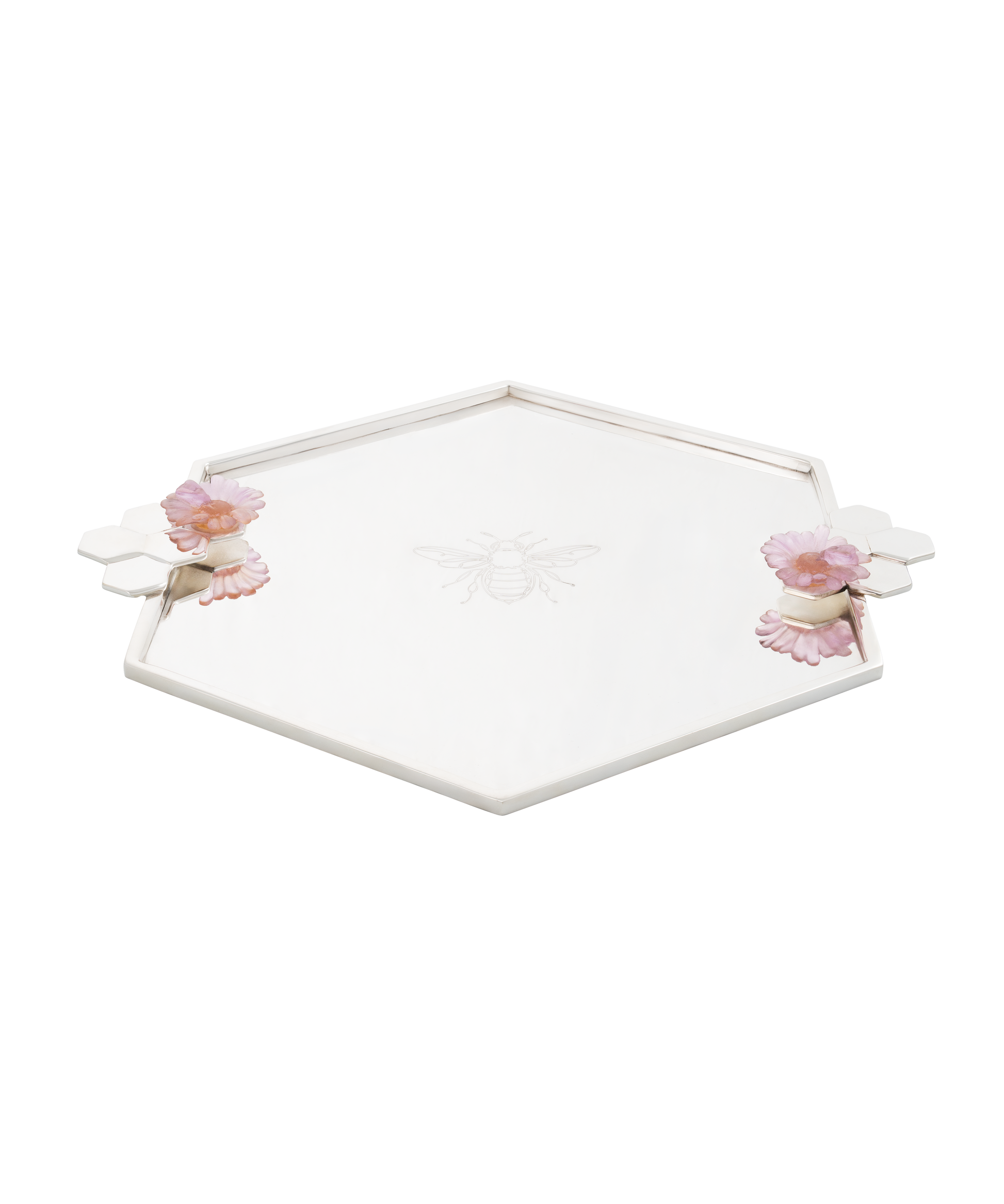 Plateau grand modèle en or d'abeille de la marque Daum Intérieur, avec motif élégant et finition raffinée.