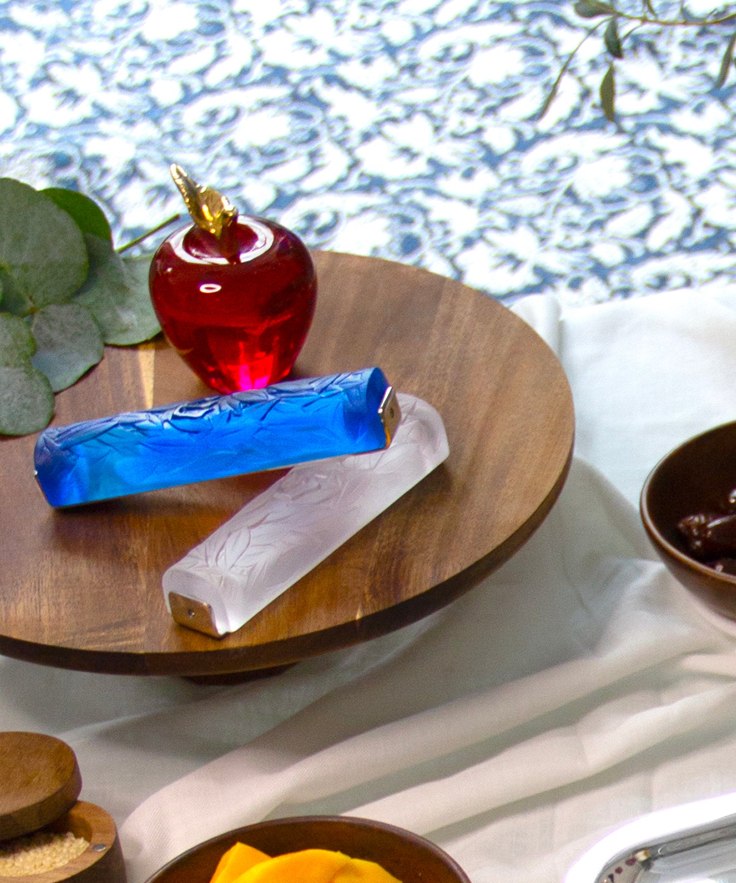 Mezuzah feuille d'olivier Bleue