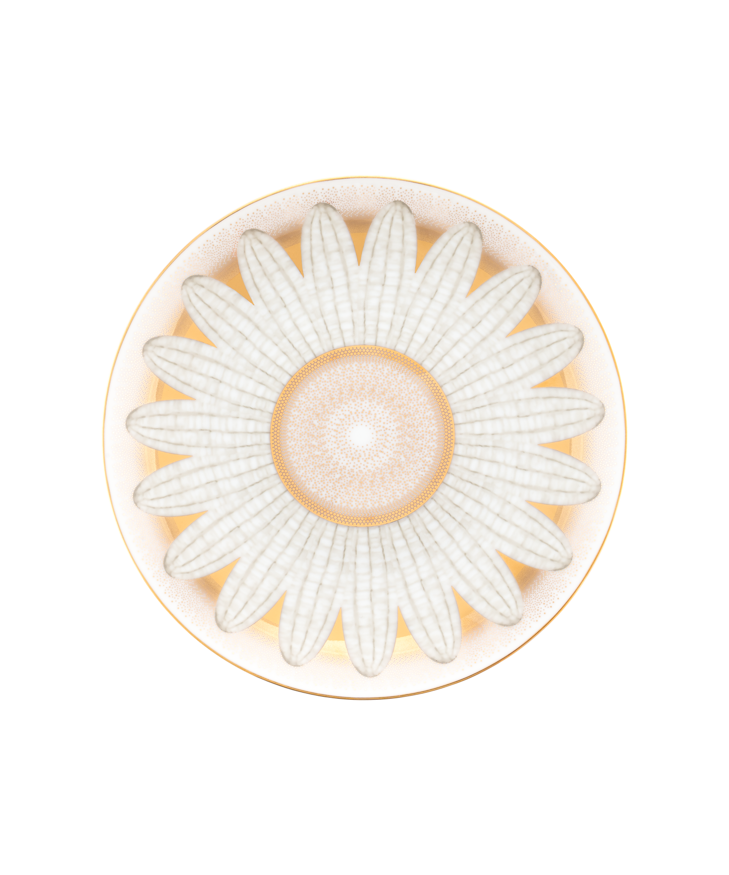 Deux assiettes à dessert en or d'abeille de la marque Daum Intérieur, présentées sur une surface élégante.