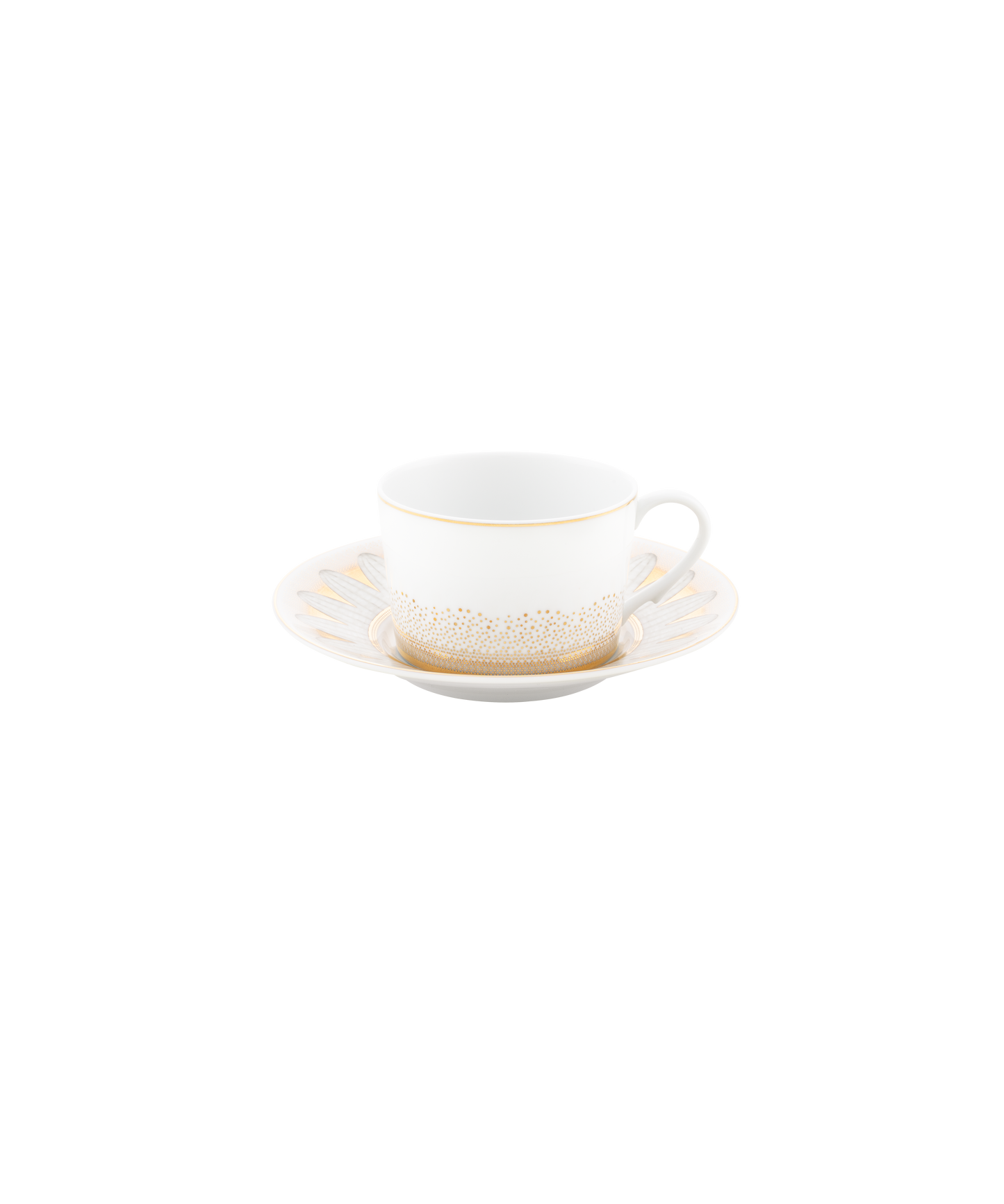 Deux tasses à thé en porcelaine avec soucoupes Or d'Abeille de Daum Intérieur, élégantes et raffinées pour le service du thé.