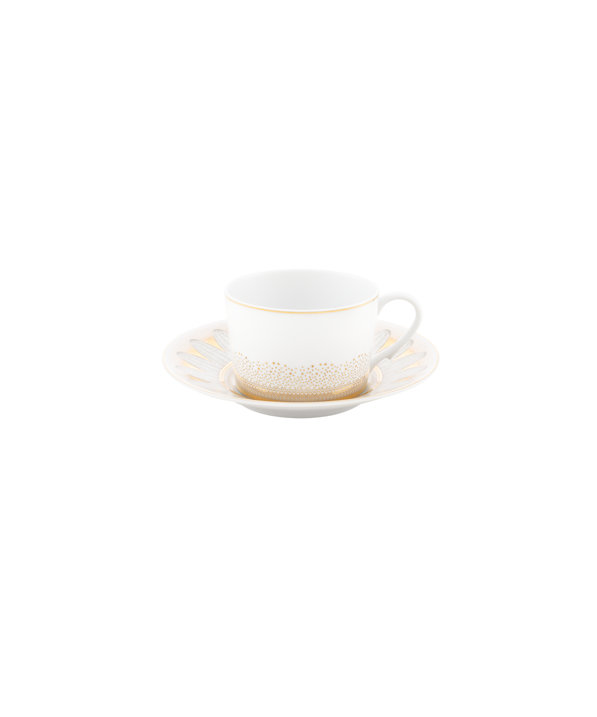 Deux tasses à thé en porcelaine avec soucoupes Or d'Abeille de Daum Intérieur, élégantes et raffinées pour le service du thé.