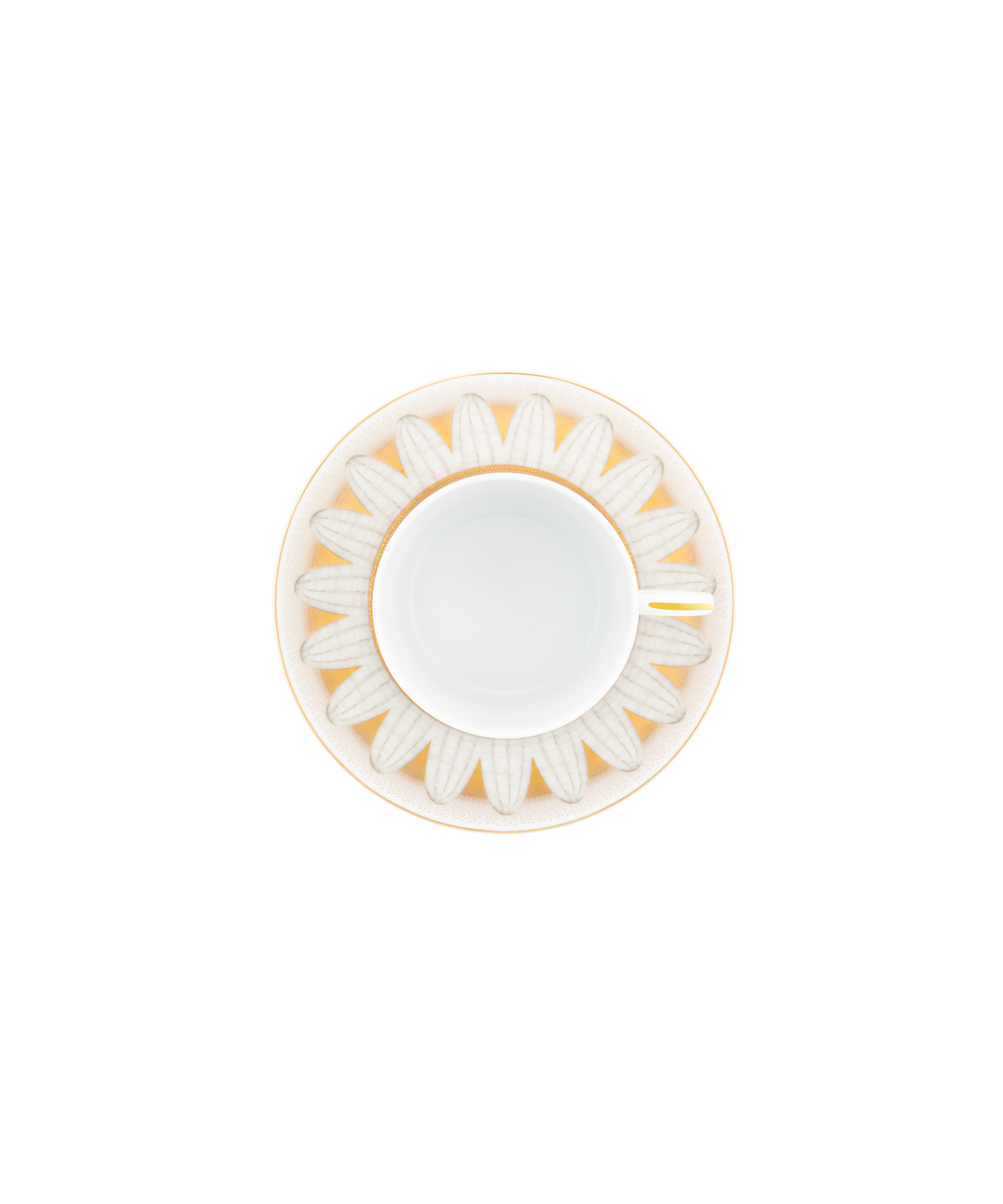 Deux tasses à thé en porcelaine Daum Intérieur avec soucoupe, coffret Or d'Abeille, élégantes et délicates pour le service du thé.