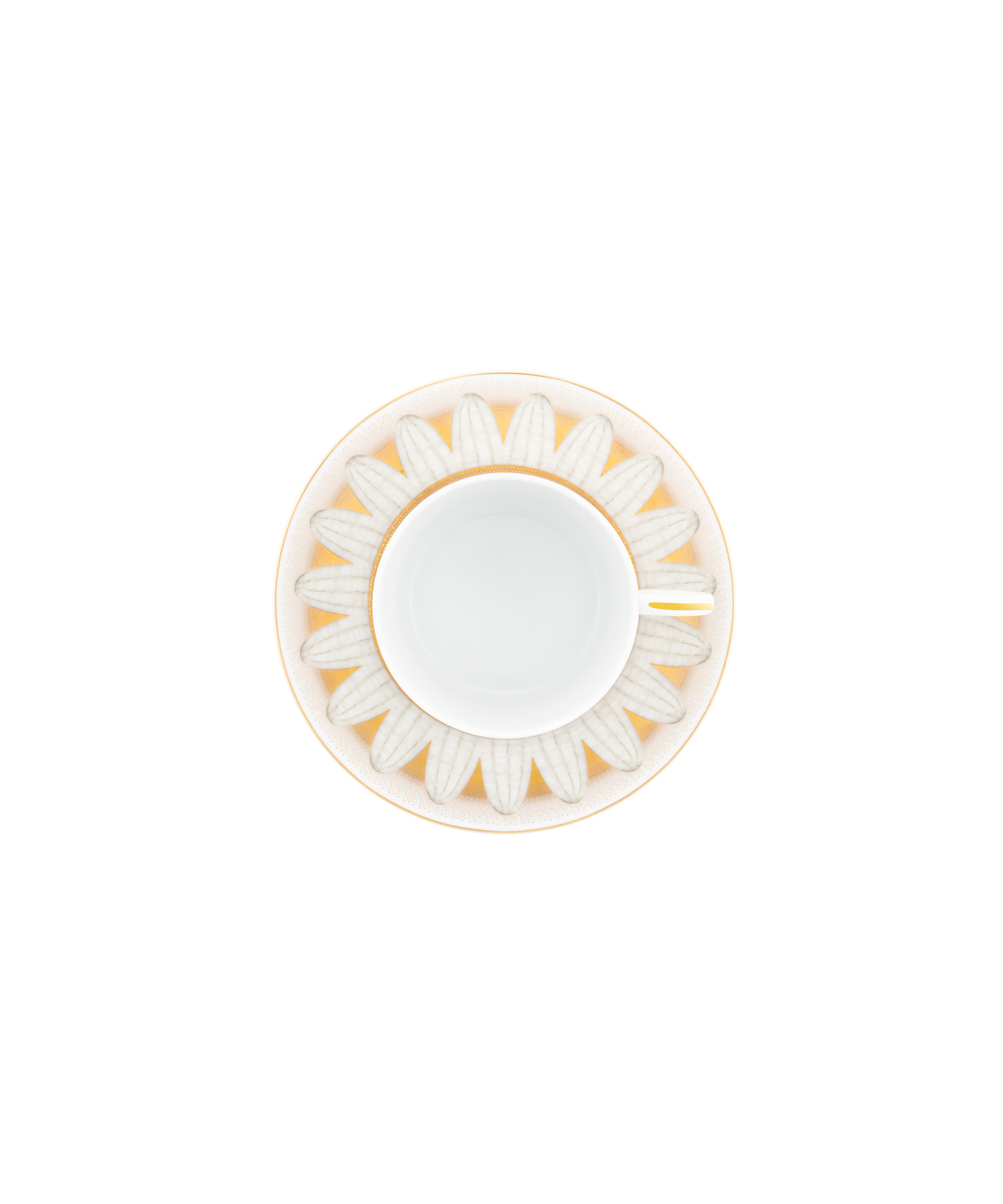 Deux tasses à thé en porcelaine Daum Intérieur avec soucoupe, coffret Or d'Abeille, élégantes et délicates pour le service du thé.