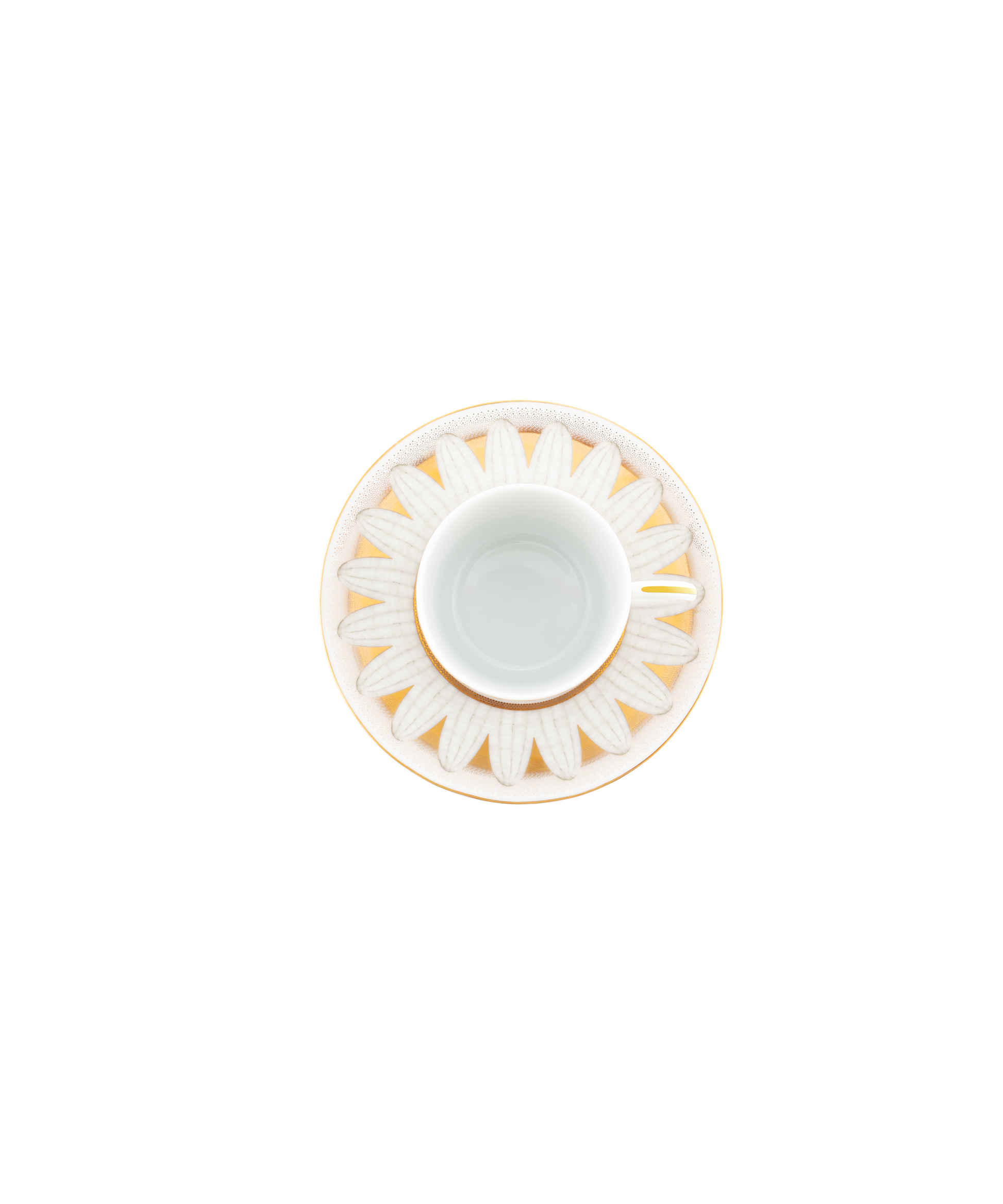 Deux tasses à café en porcelaine avec soucoupes dans un coffret Or d'Abeille, par Daum Intérieur.
