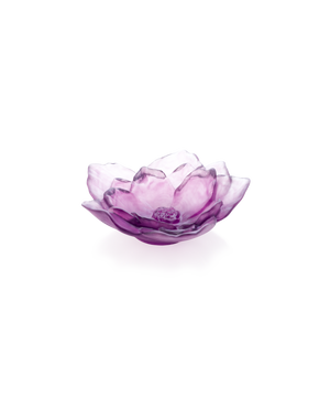 Vase Daum Camélia Coupe petit modèle violet en verre art déco avec motif floral élégant.
