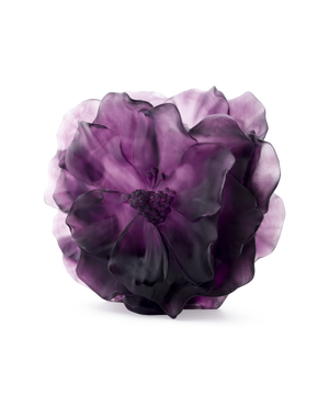 Vase Camélia grand modèle violet de la marque Daum, en verre élégant avec finition raffinée, visible sur l'image.