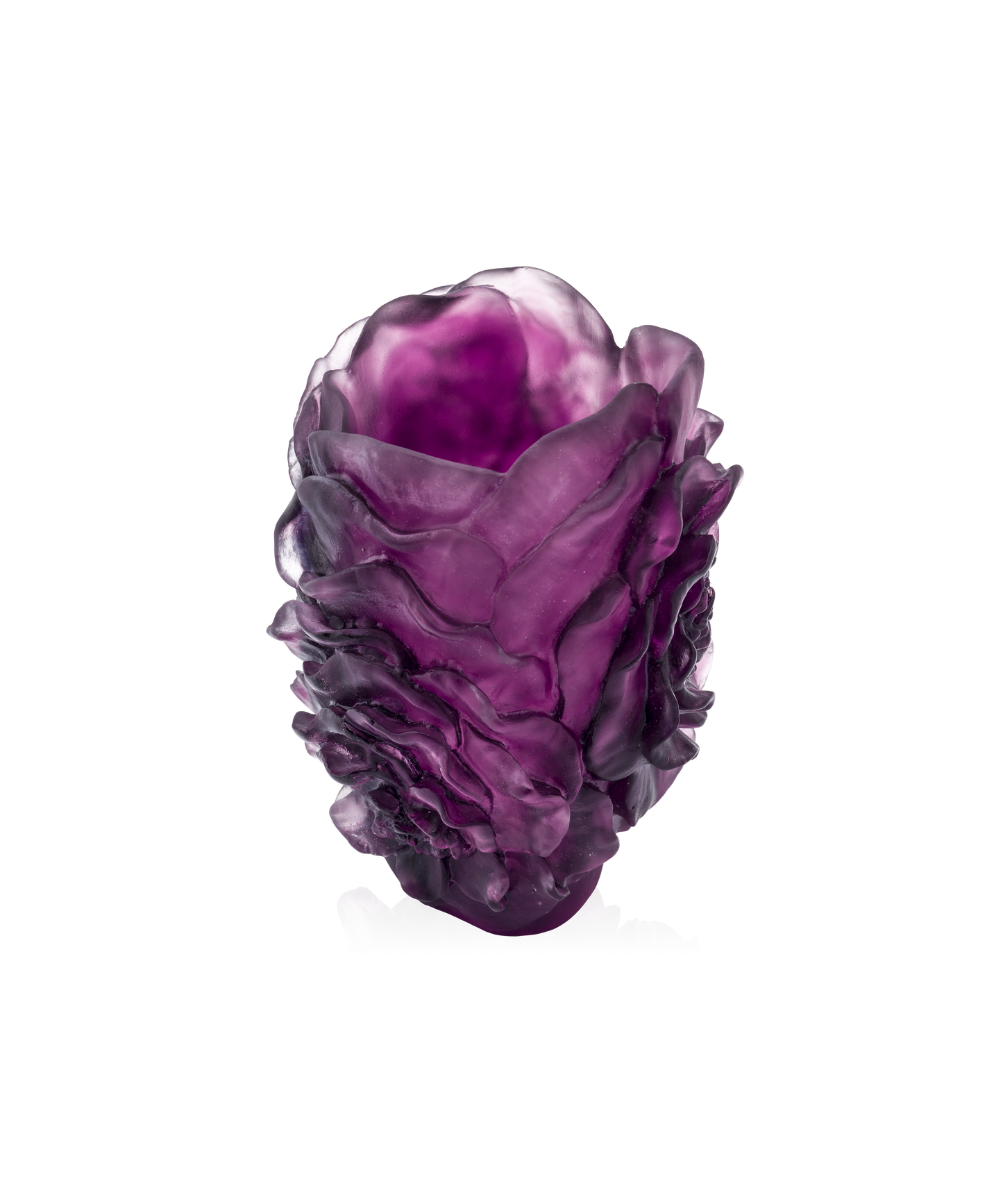Vase Camélia petit modèle violet de la marque Daum, en verre soufflé avec finition élégante.