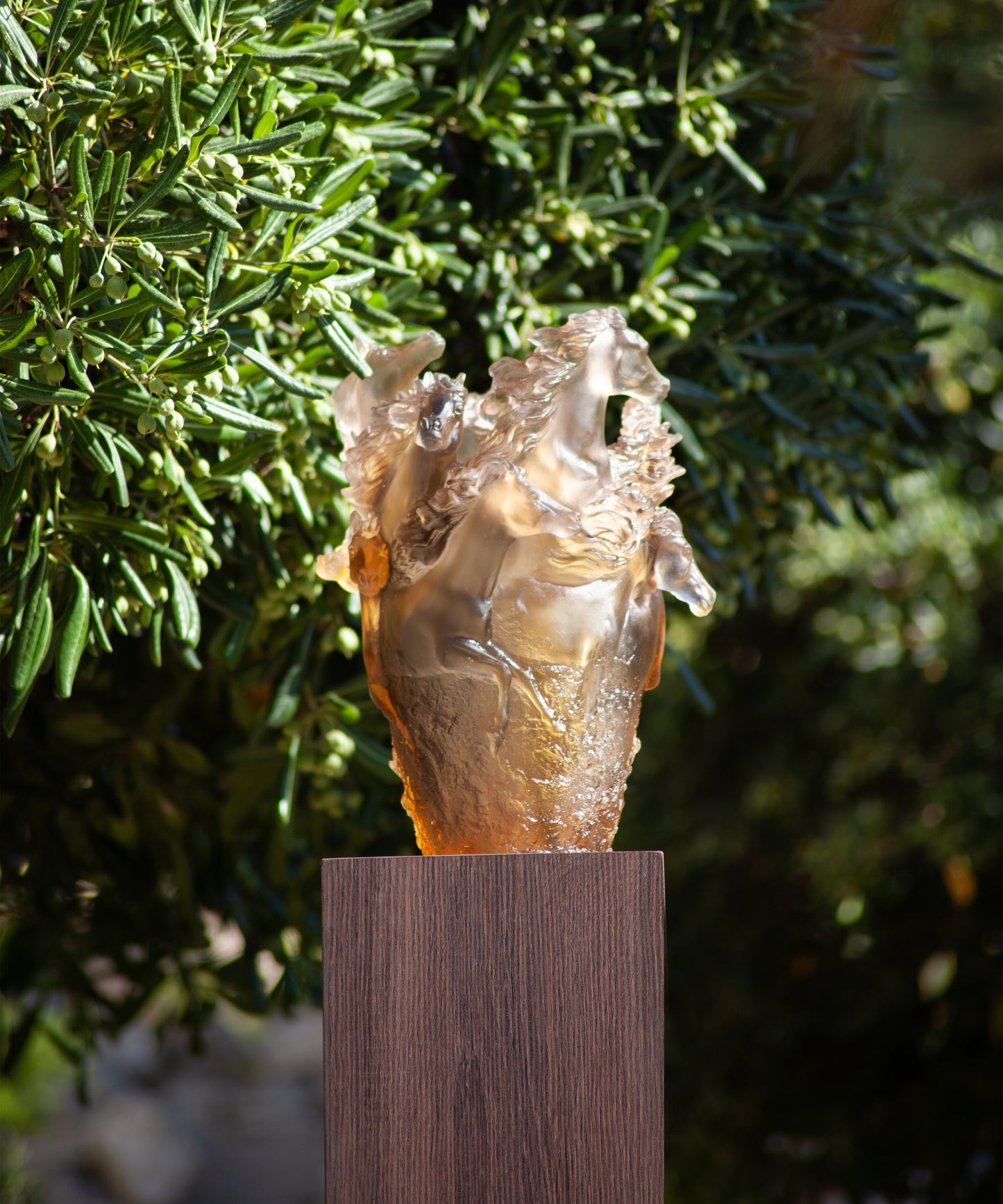 Vase Cavalcade grand modèle en verre brun glacé de la marque Daum, design élégant et art déco, taille 500ex.