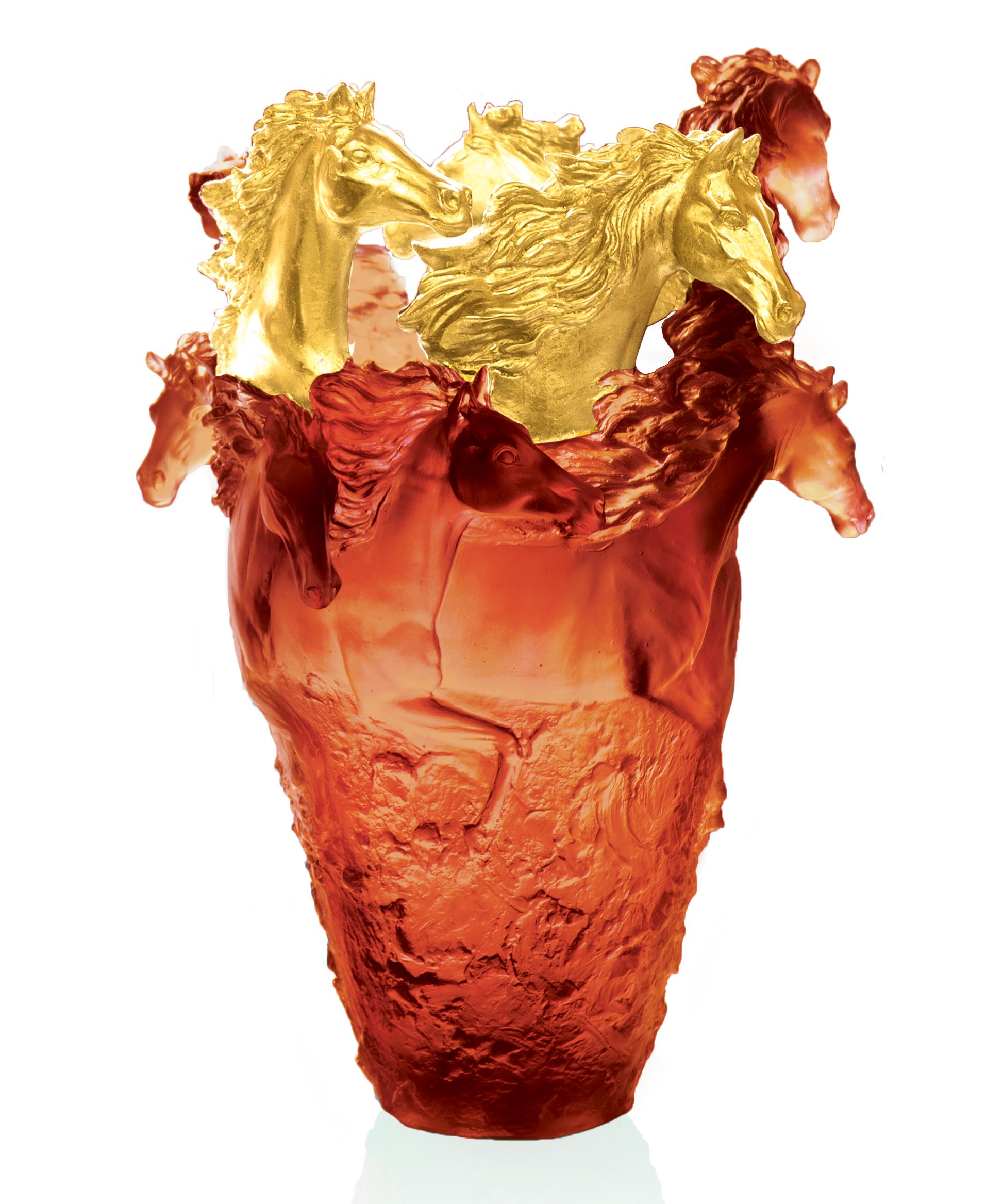 Vase Cavalcade magnum Daum en verre Amber avec finition or, design élégant, 25 exemplaires.