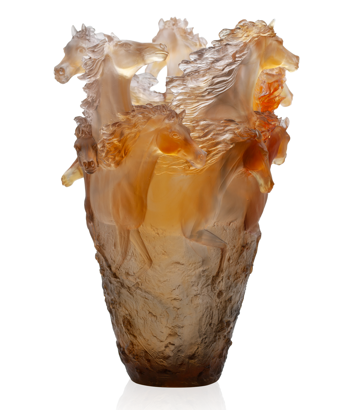 Vase magnum Cavalcade Daum en verre brun glacé, modèle 175ex, avec finition élégante et forme artistique.