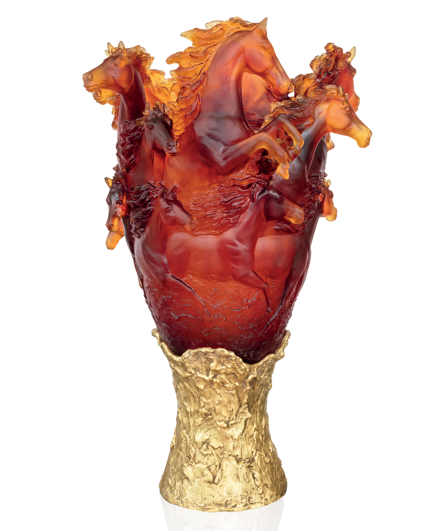 Vase Cavalcade Prestige Ambre de Daum, en verre soufflé, avec finition élégante, 50 cm de hauteur, design raffiné et coloris amber.