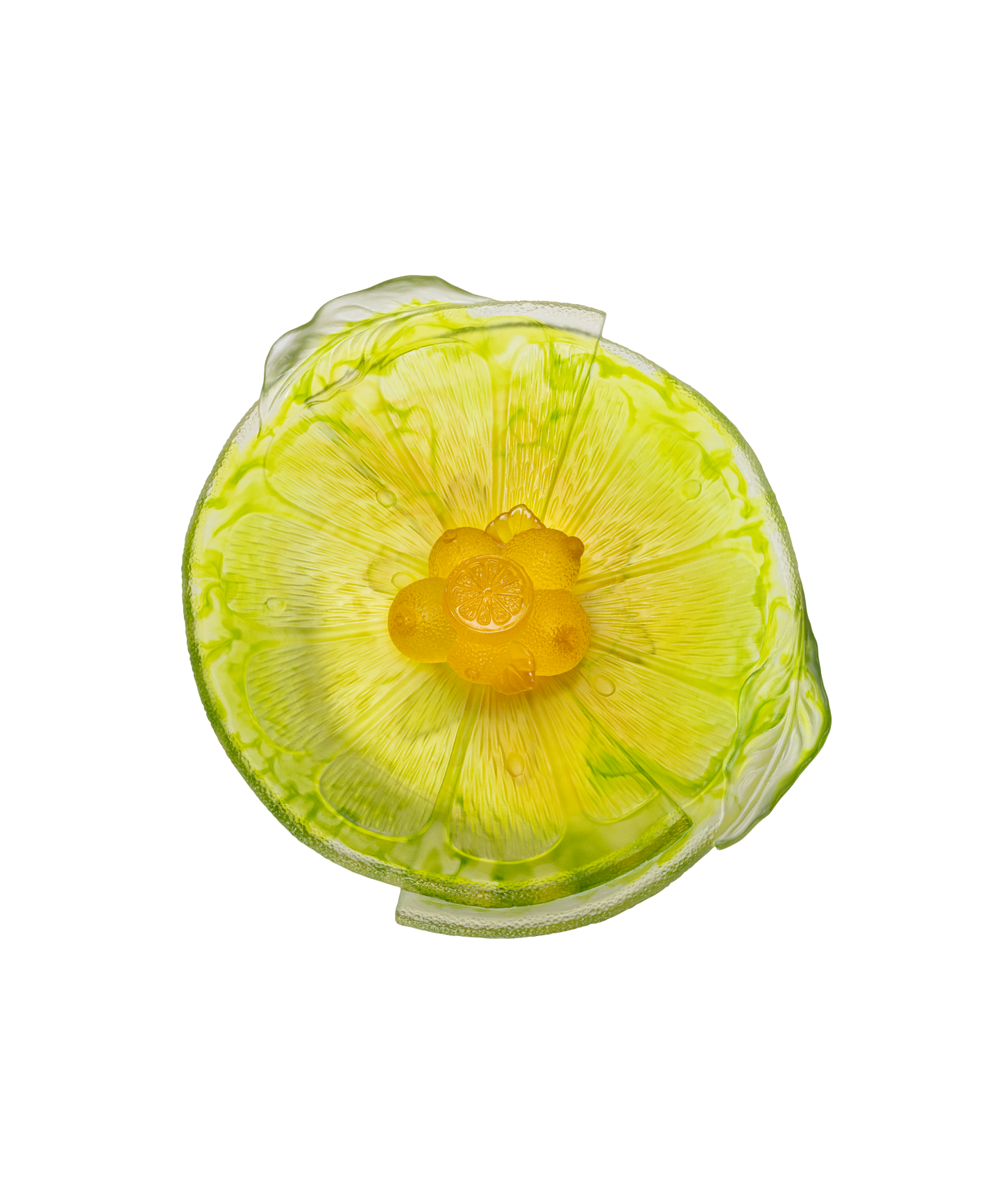 Coupe sur pied en verre de couleur citrus par Daum, design élégant et translucide, modèle 225ex.