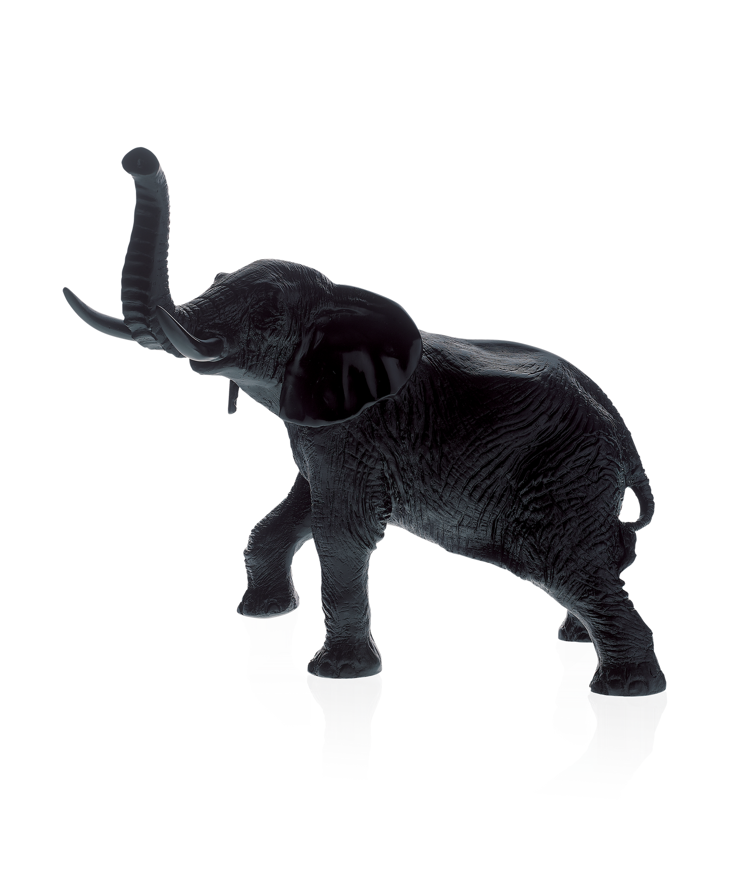 Éléphant grand modèle noir de Jean-François Leroy en verre Daum, sculpture artistique avec détails élégants.