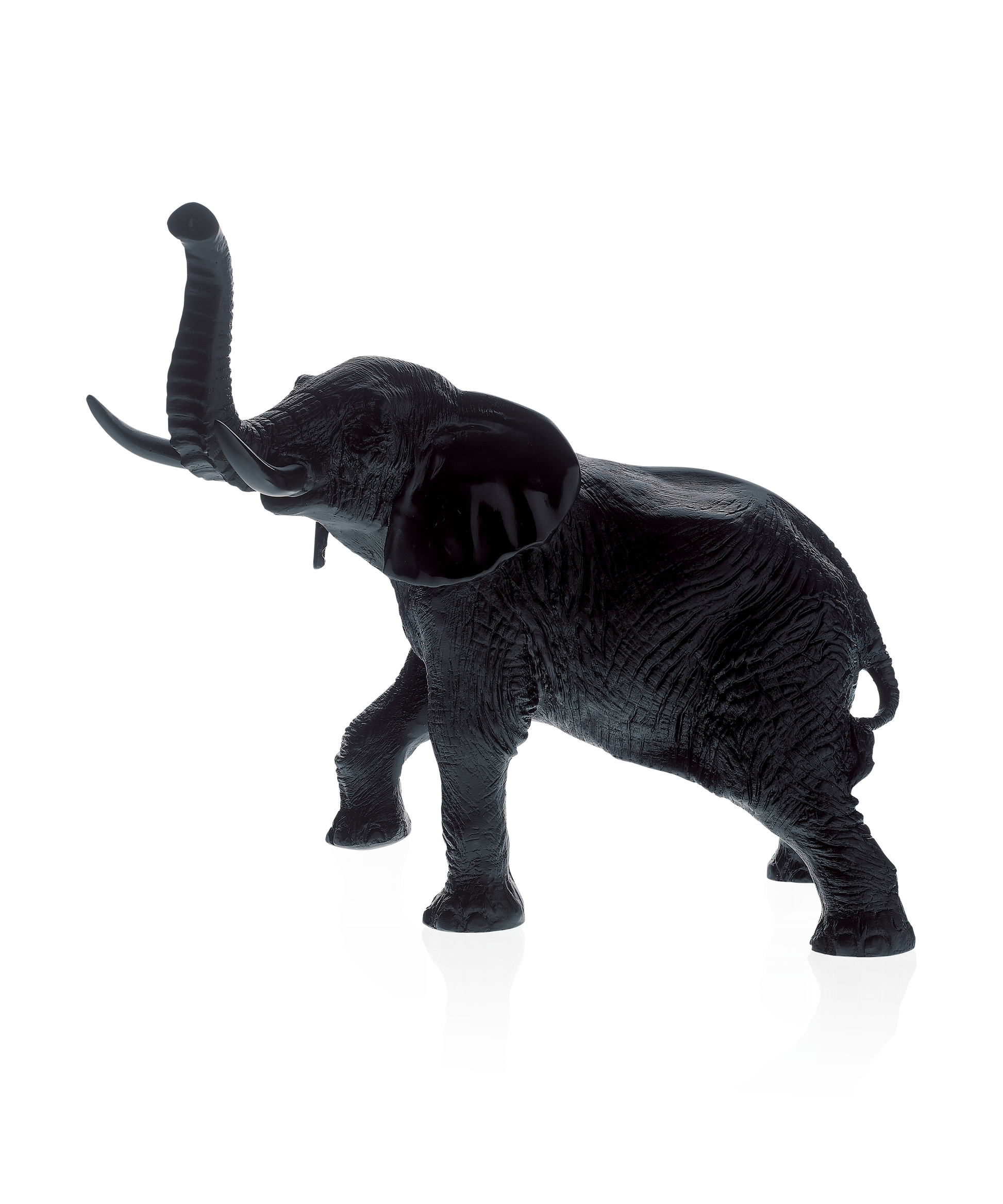 Éléphant grand modèle noir de Jean-François Leroy en verre Daum, sculpture artistique avec détails élégants.