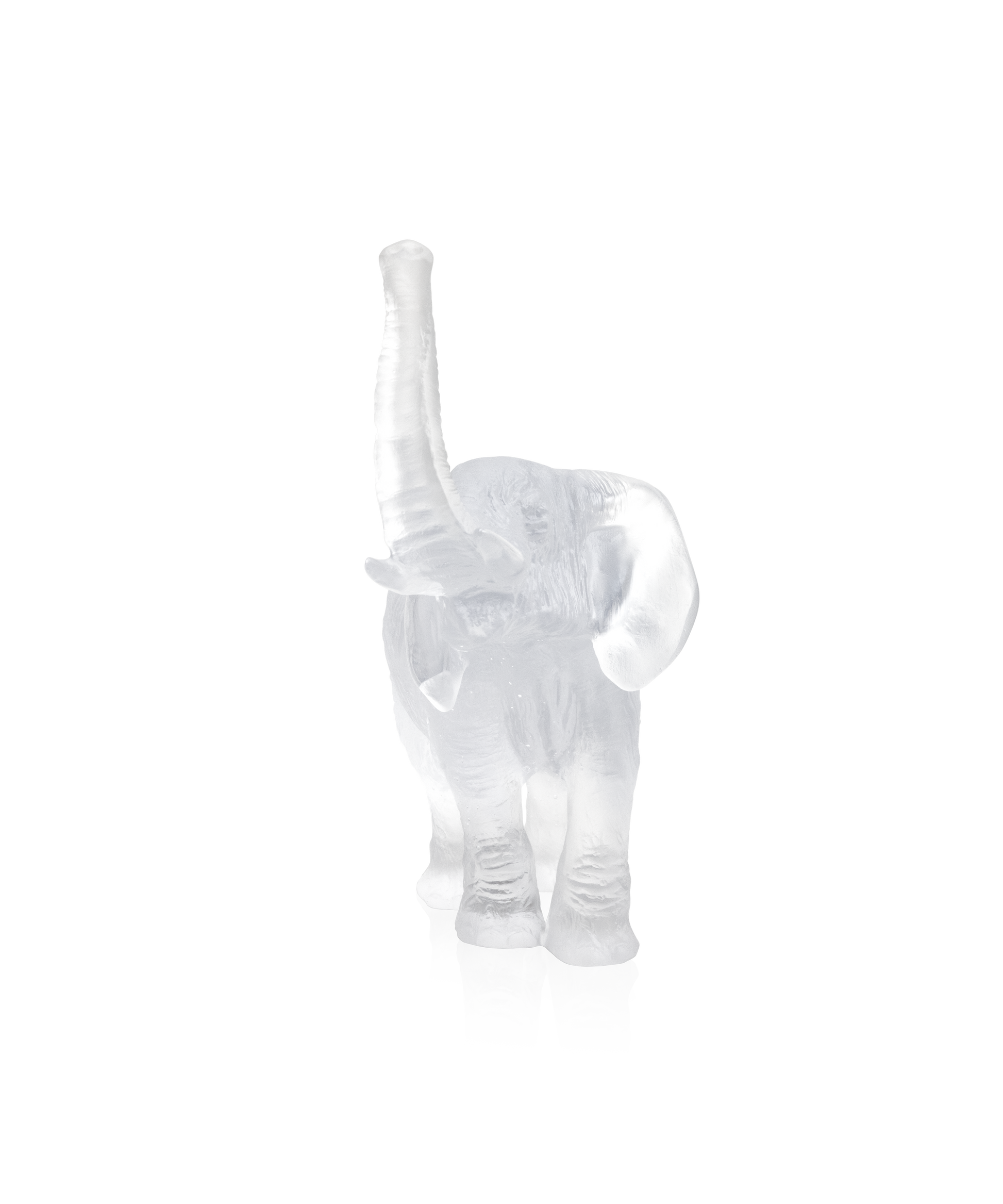 Éléphant moyen blanc de Jean-François Leroy en verre Daum, sculpture artistique avec détails élégants et finition raffinée.