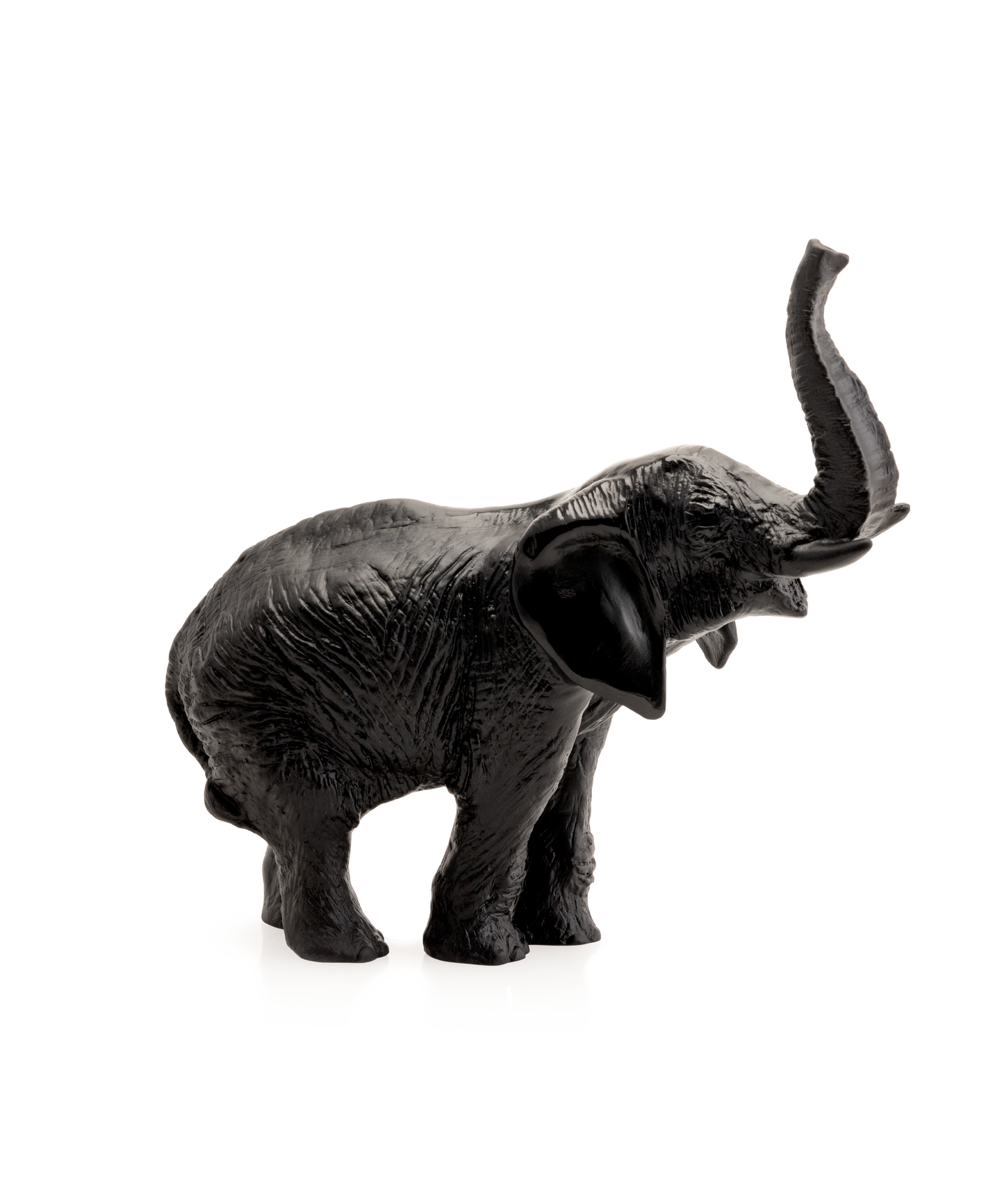 Éléphant moyen en verre noir de Jean-François Leroy, sculpture artistique signée Daum, détails délicats et finition élégante.