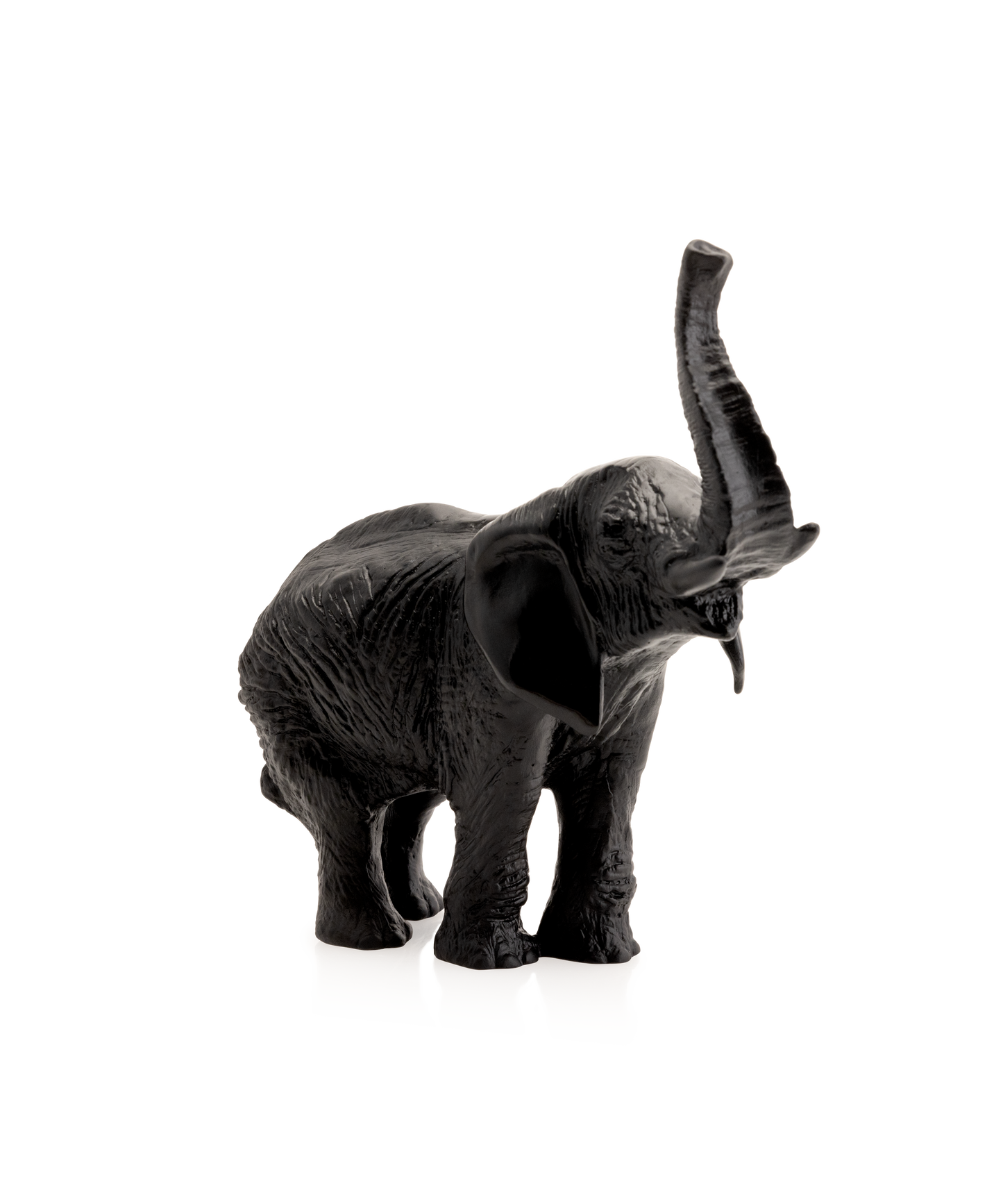 Éléphant moyen en verre noir de Jean-François Leroy chez Daum, sculpture artisanale en verre sombre avec détails artistiques.