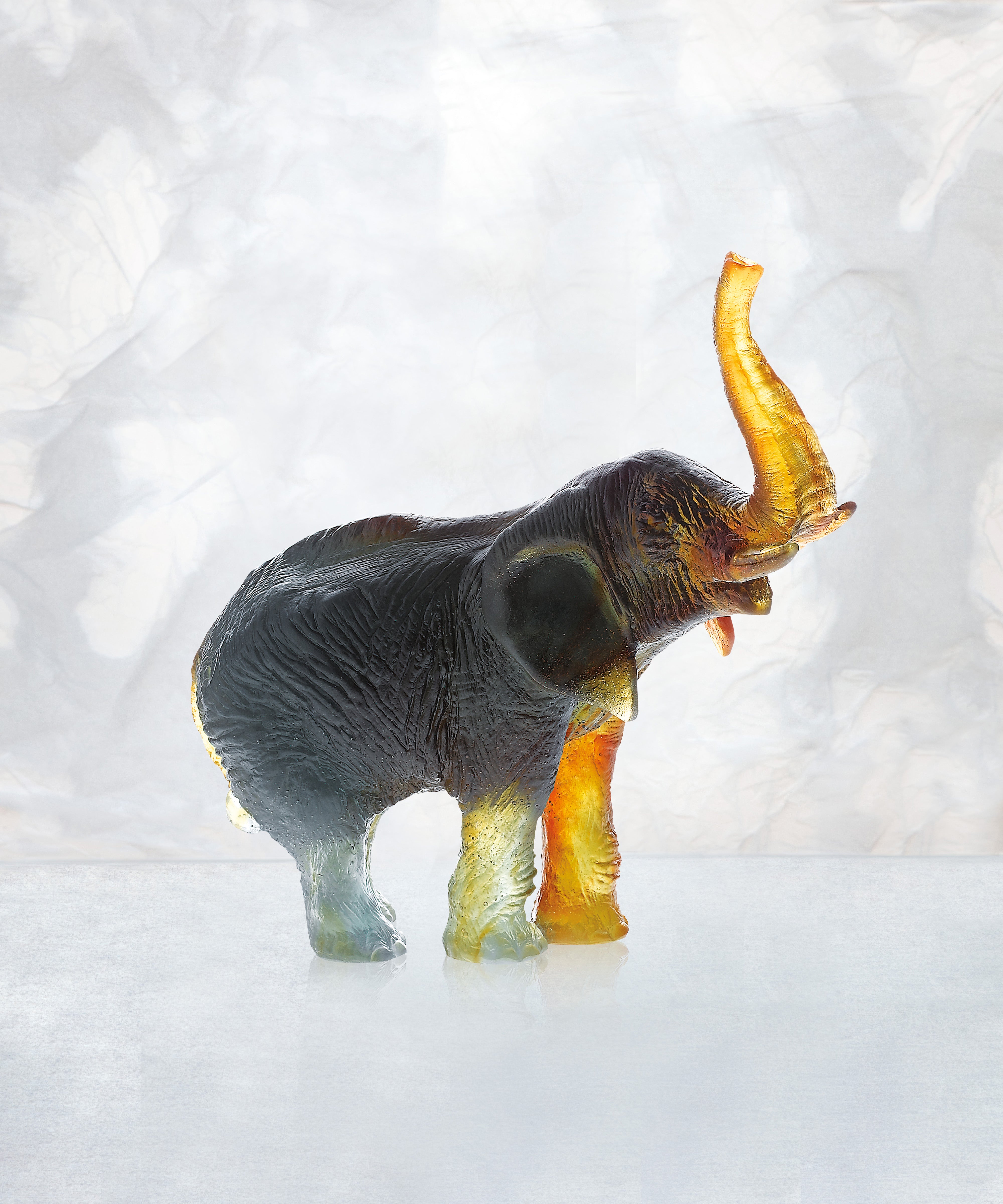 Eléphant moyen modèle Vert et ambre de Jean-François Leroy - Daum