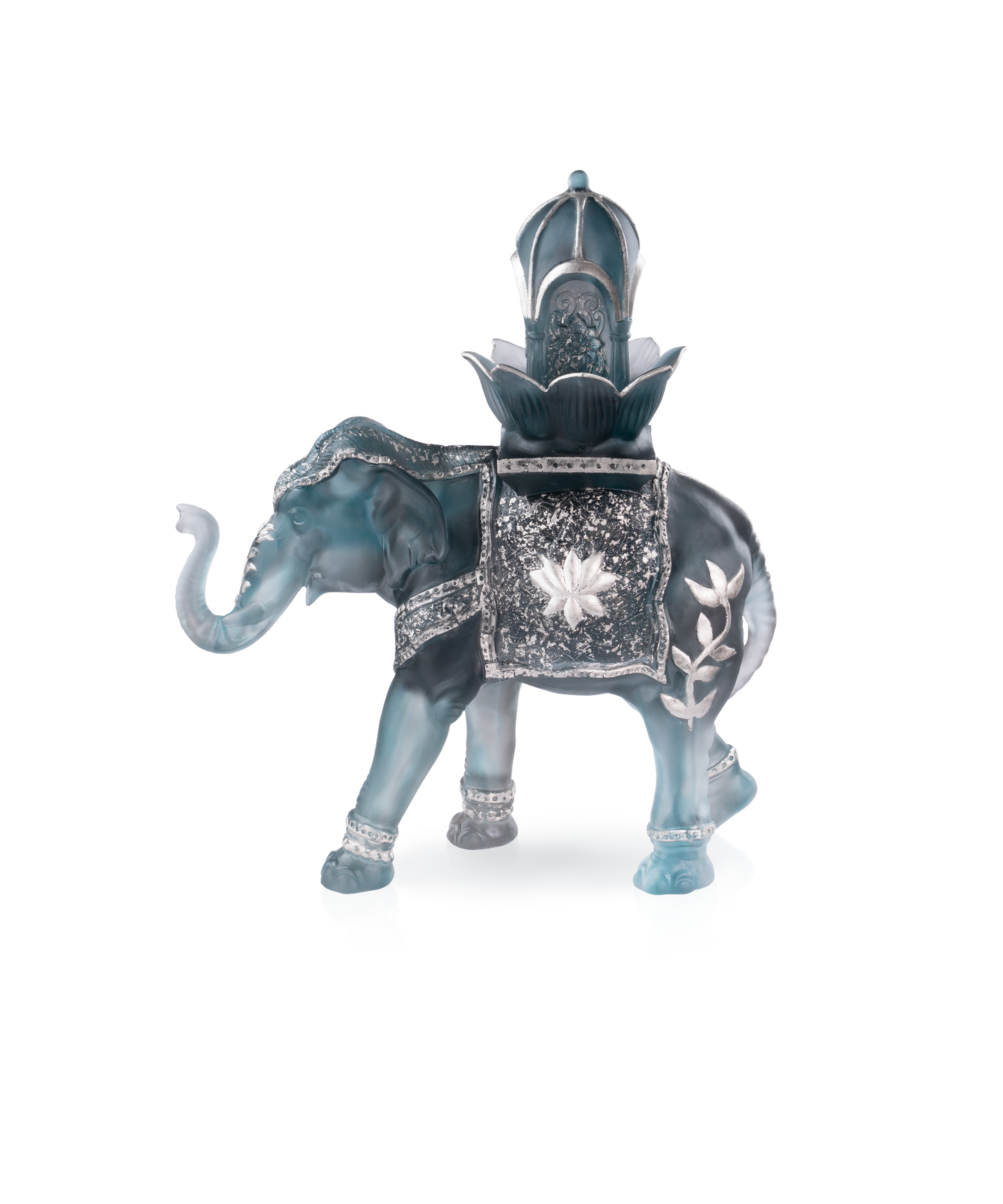 Éléphant Shalmara bleu gris en verre de la marque Daum, collection de 25 pièces, sculpture décorative en verre coloré.