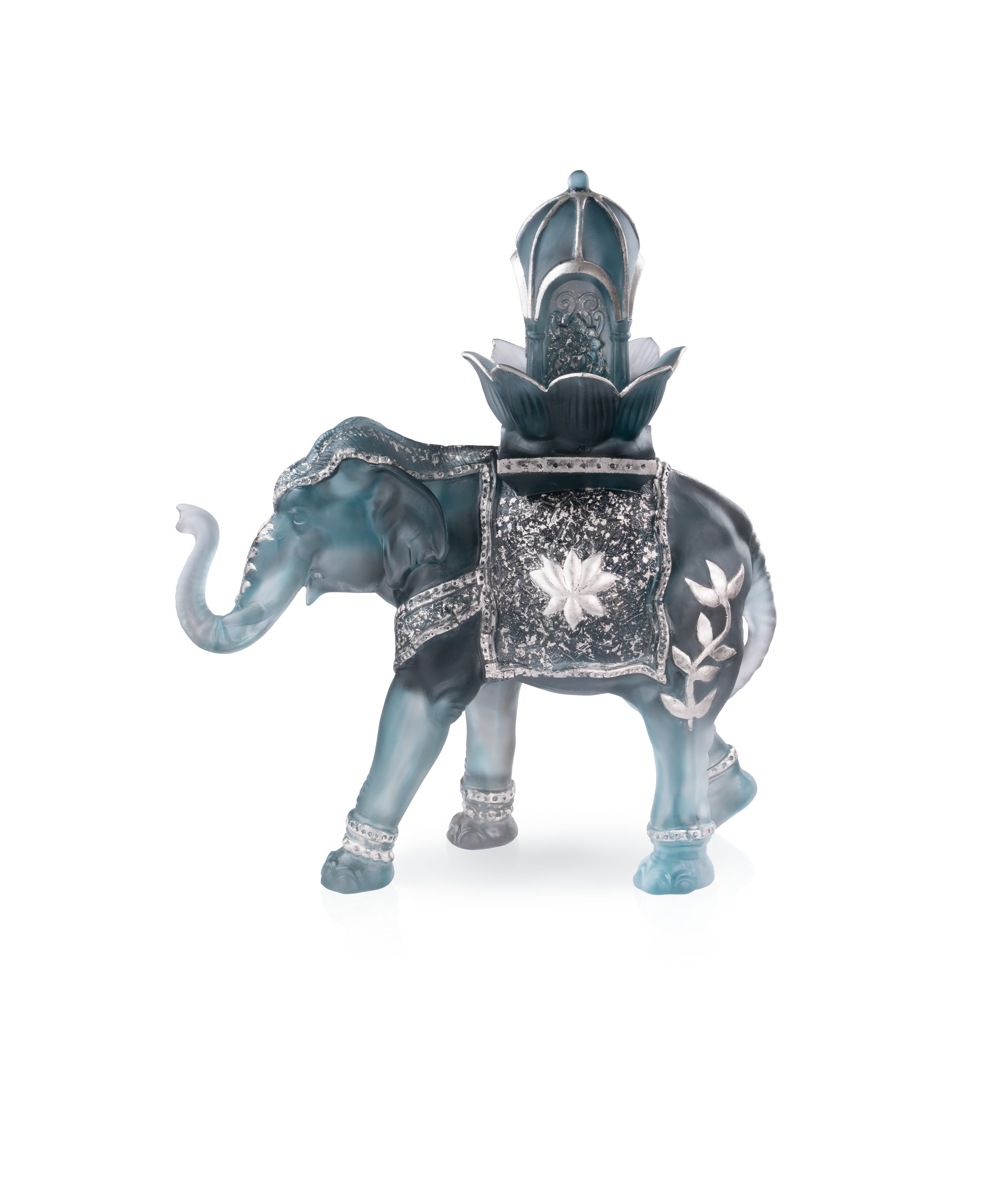 Éléphant Shalmara bleu gris en verre de la marque Daum, collection de 25 pièces, sculpture décorative en verre coloré.